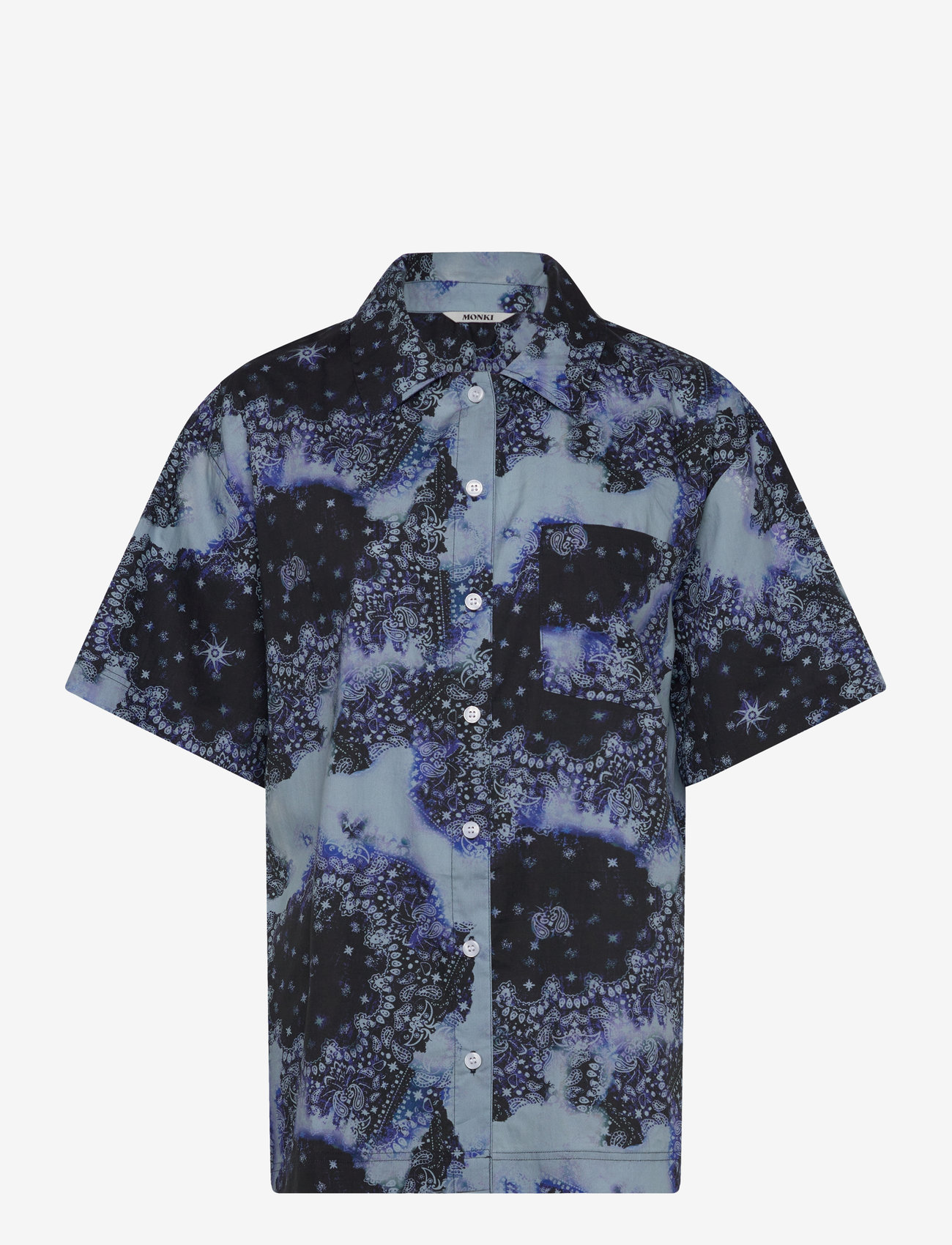 Monki - Oversized Short-Sleeved Cotton Poplin Shirt - kortärmade skjortor - blue medium - 0