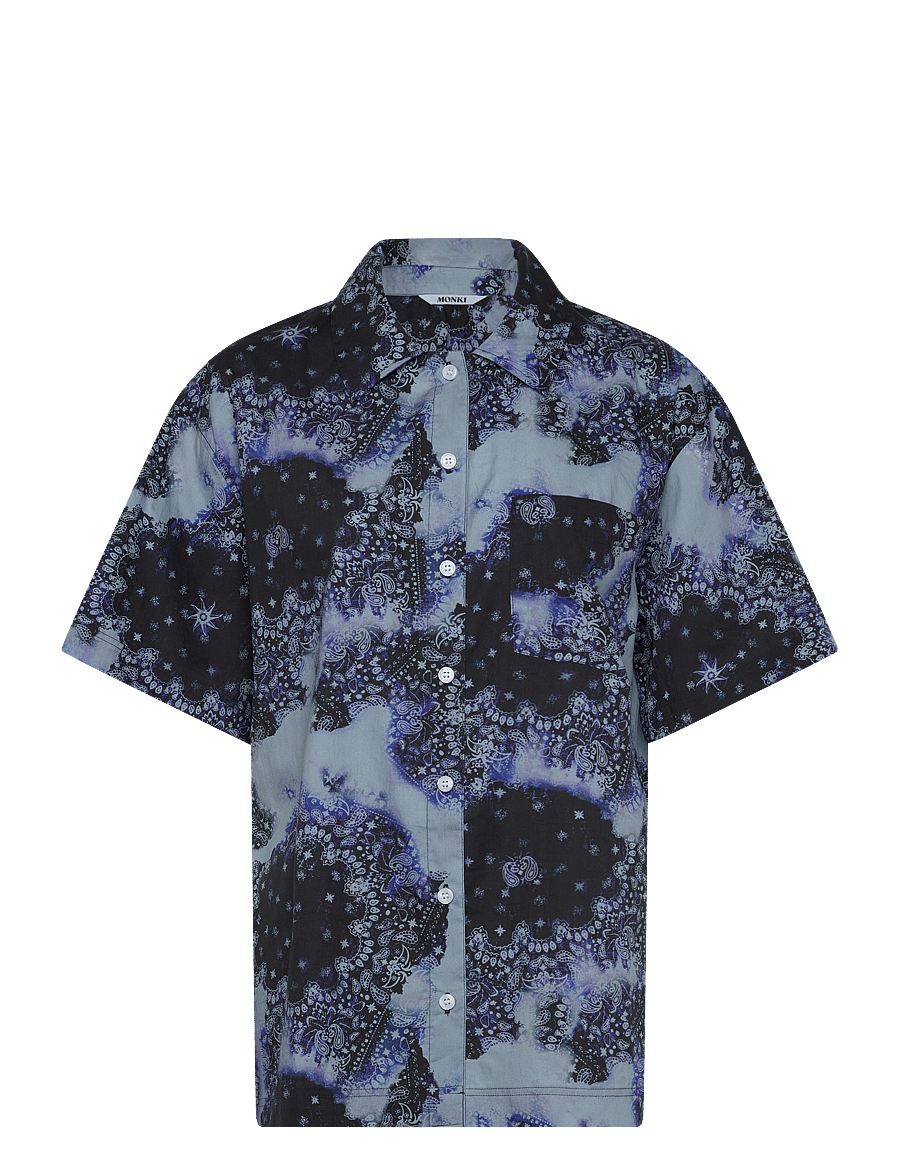 Monki - Oversized Short-Sleeved Cotton Poplin Shirt - kortærmede skjorter - blue medium - 0