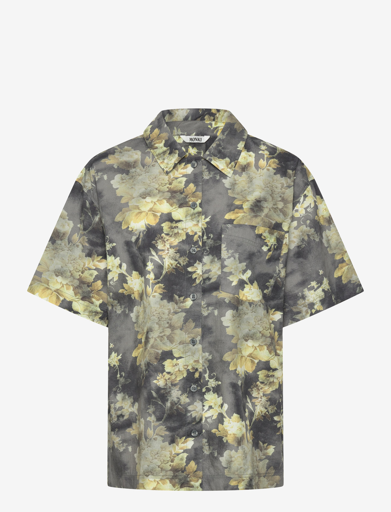Monki - Oversized Short-Sleeved Cotton Poplin Shirt - kortærmede skjorter - grey dark - 0