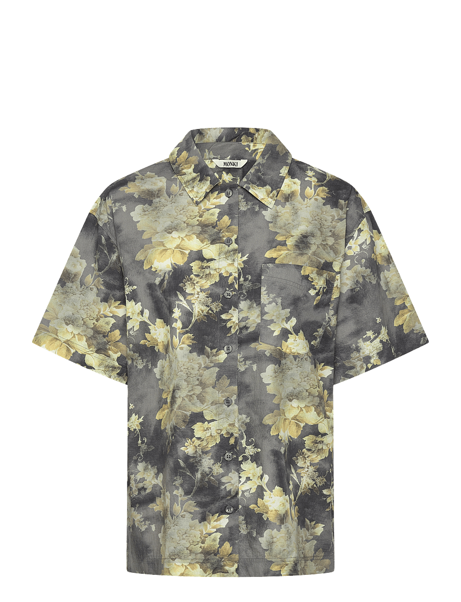 Monki - Oversized Short-Sleeved Cotton Poplin Shirt - kurzärmlige hemden - grey dark - 0