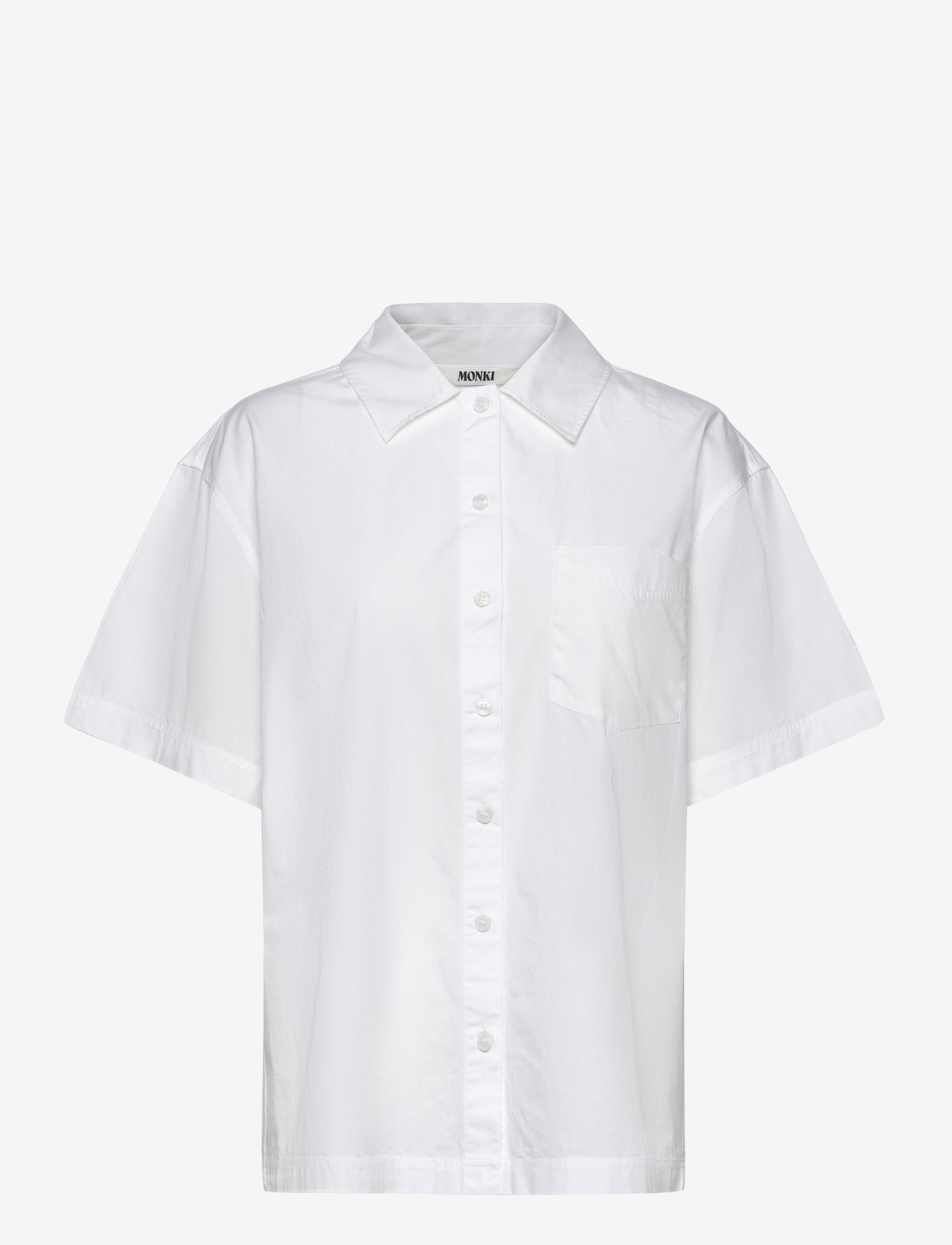 Monki - Oversized Short-Sleeved Cotton Poplin Shirt - kortärmade skjortor - white light - 0