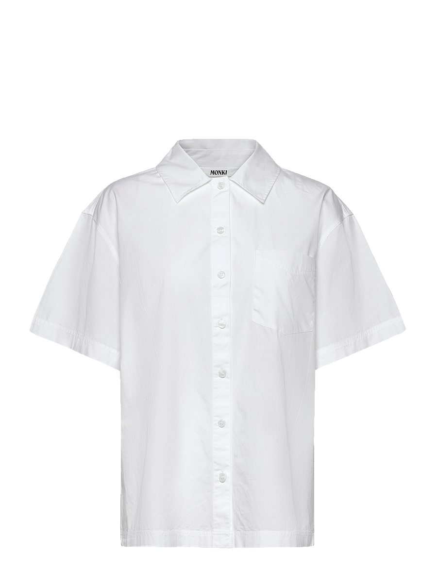 Monki - Oversized Short-Sleeved Cotton Poplin Shirt - kurzärmlige hemden - white light - 0