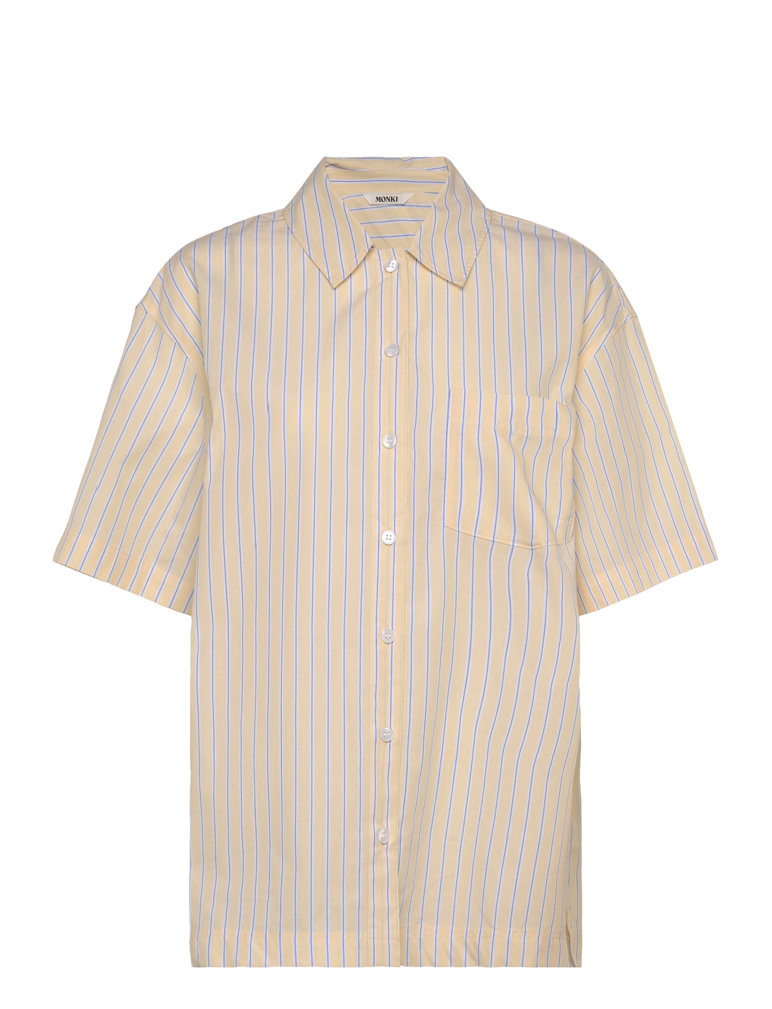 Monki Oversized Short-Sleeved Cotton Poplin Shirt, XXS, Shirts, Beige - Short-sleeved, Frauen