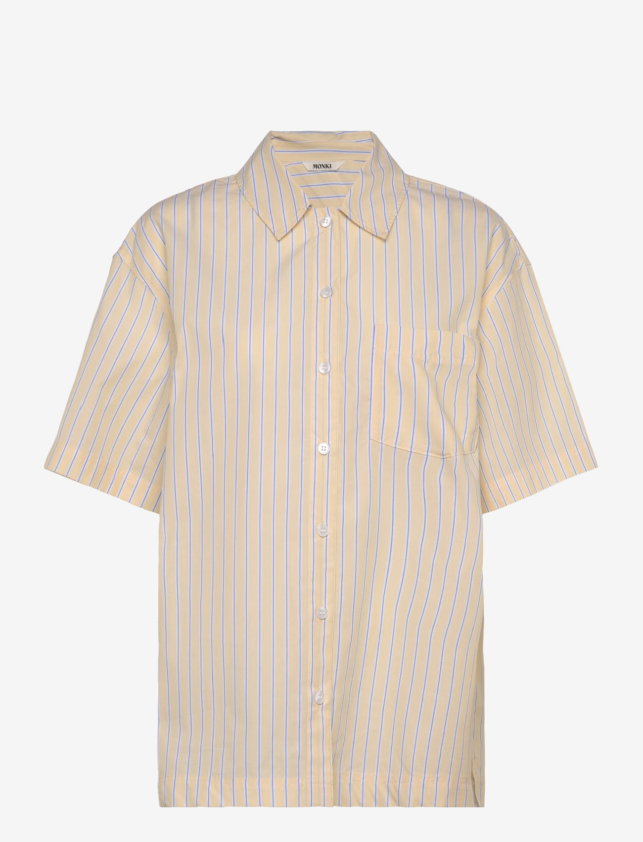 Monki - Oversized Short-Sleeved Cotton Poplin Shirt - kortærmede skjorter - yellow dusty light - 0