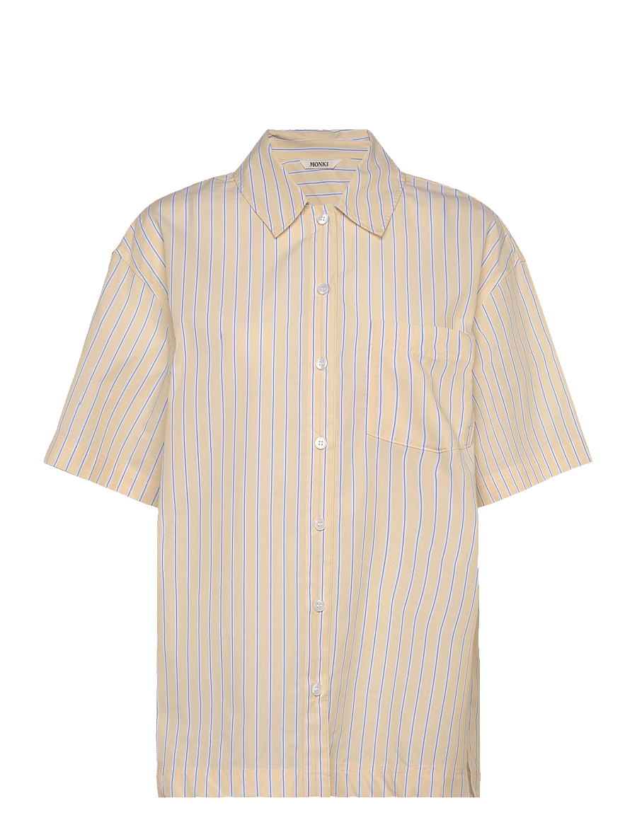 Monki - Oversized Short-Sleeved Cotton Poplin Shirt - short-sleeved shirts - yellow dusty light - 0