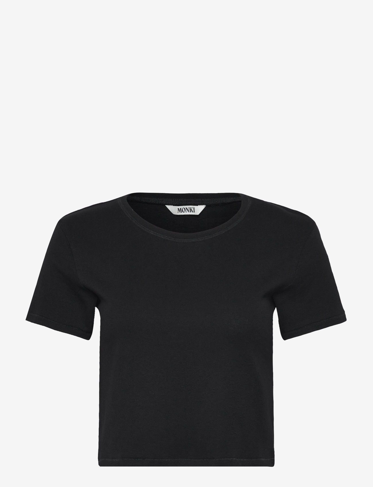 Monki - Cropped Fitted Cotton T-Shirt - crop tops - black dark - 0