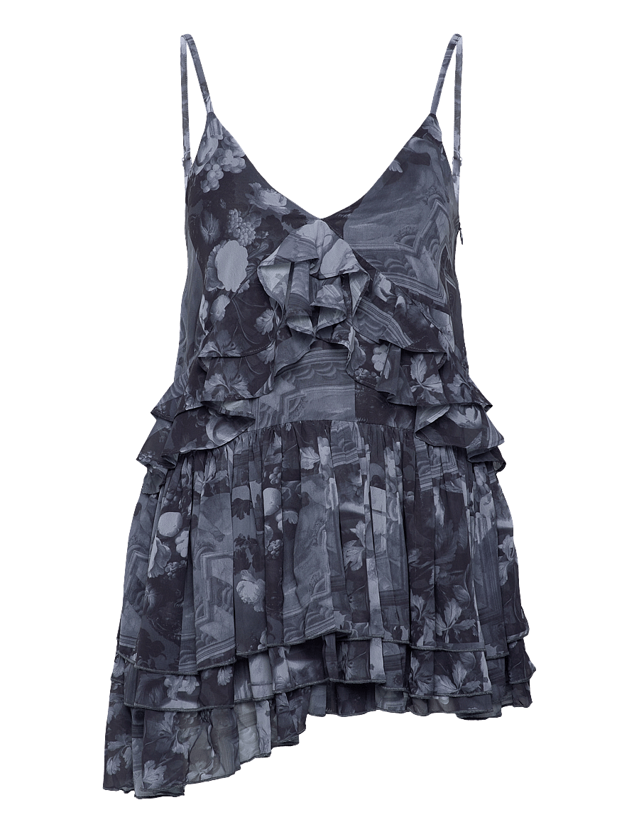 Monki - Layered Ruffled Mini Cami Dress - robes courtes - grey dark - 0