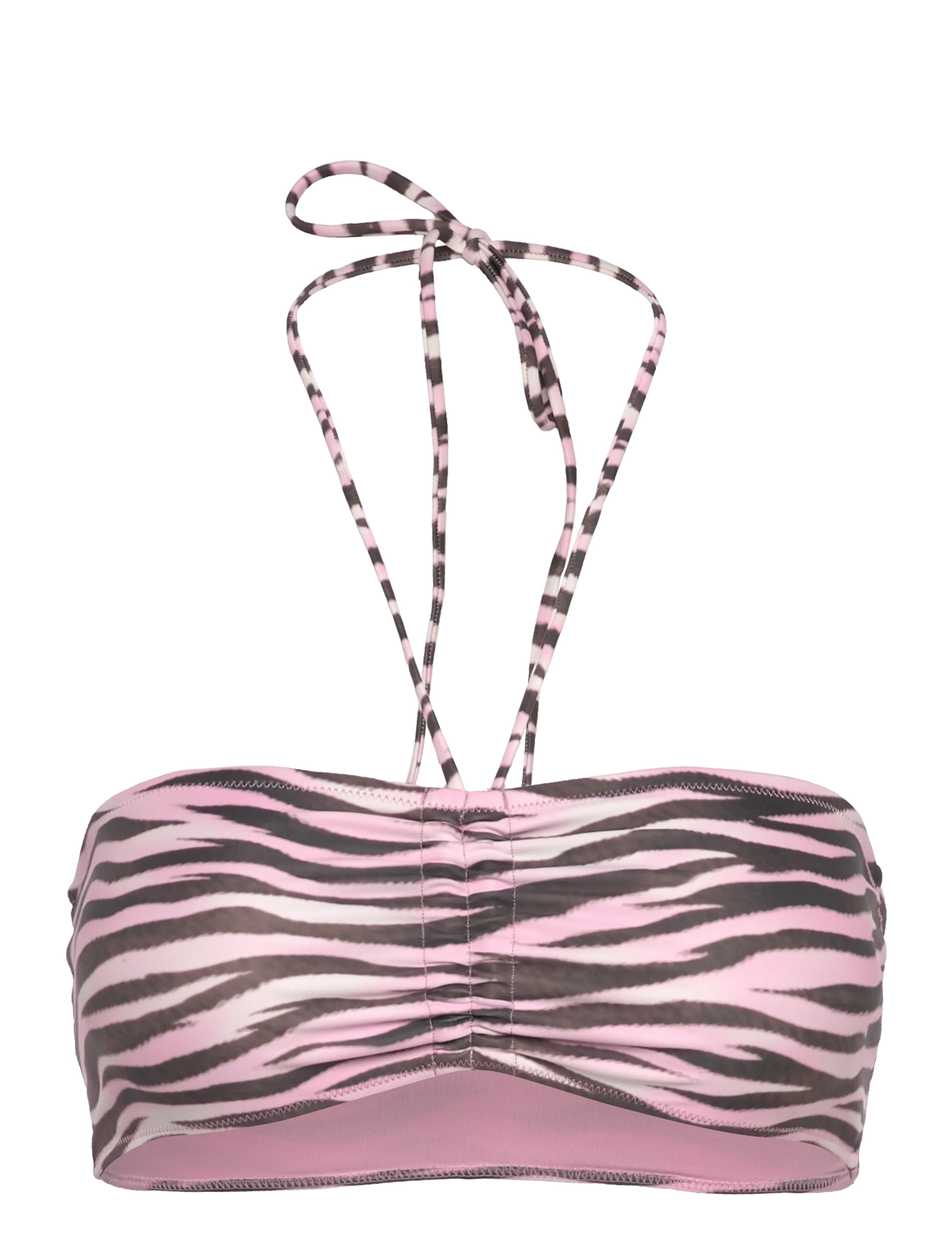 Monki Drawstring Bandeau Halter Bikini Top, Kvinder, Bandeau Halter Bikinioverdel, Pink, Str: S