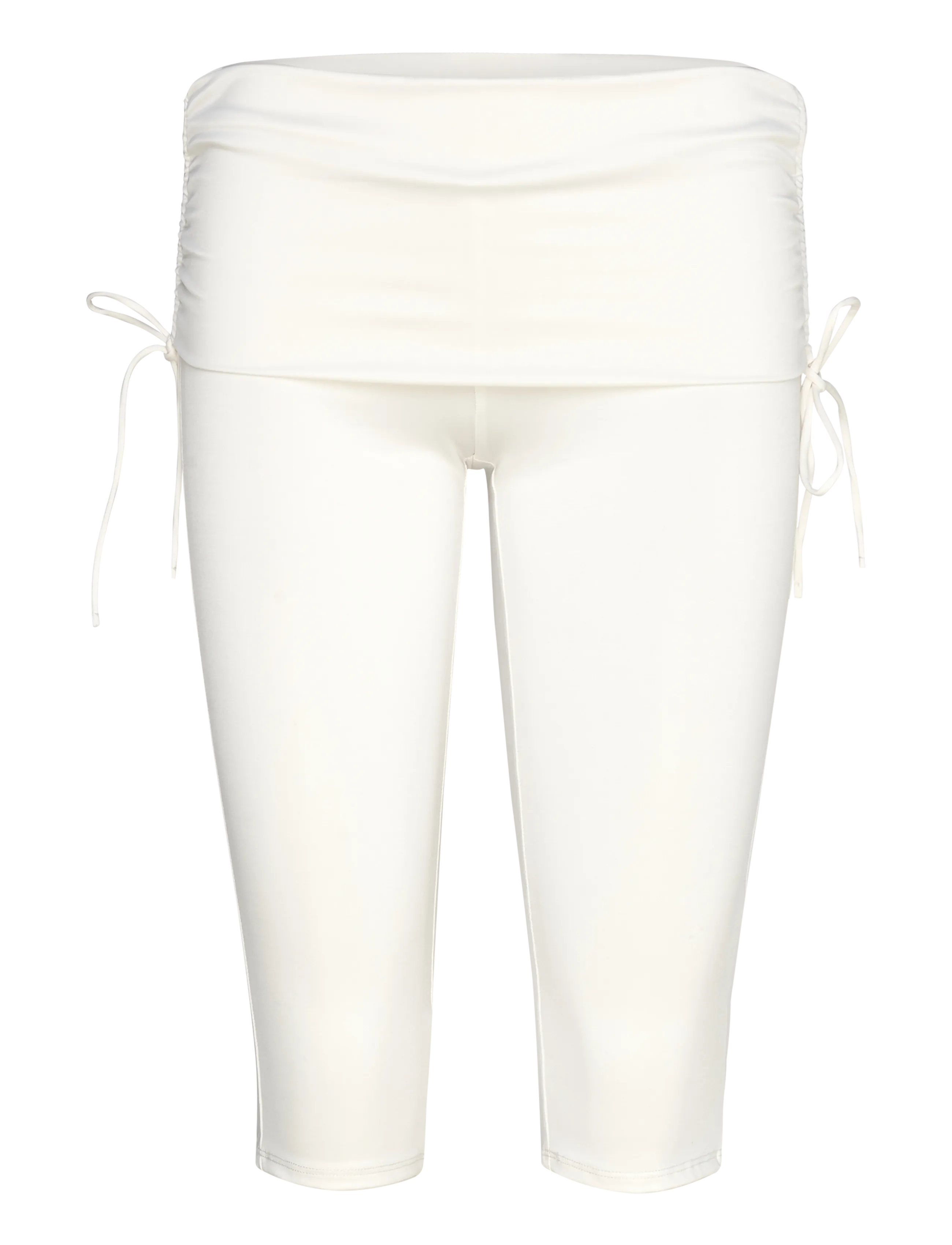 Monki Ruched Low Rise Capri Leggings, L, White, Bukser > Capri-Bukser, Dame