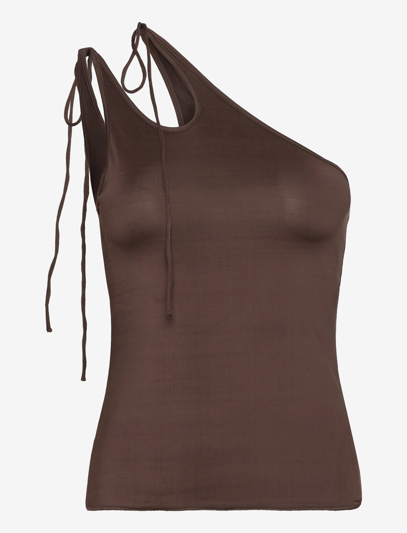 Monki - Asymmetric Tie Jersey Tank Top - linnen - brown dark - 0