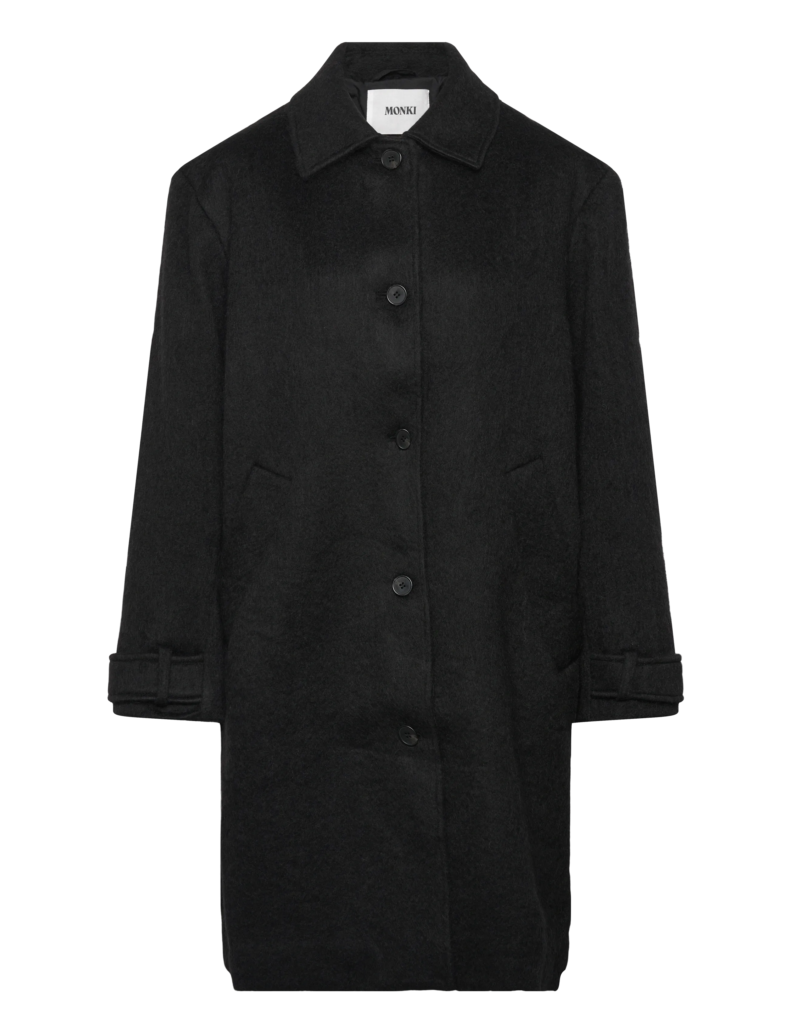 Monki Knee-Length Single-Breasted Coat, M, Coats, Schwarz - Wool Frauen