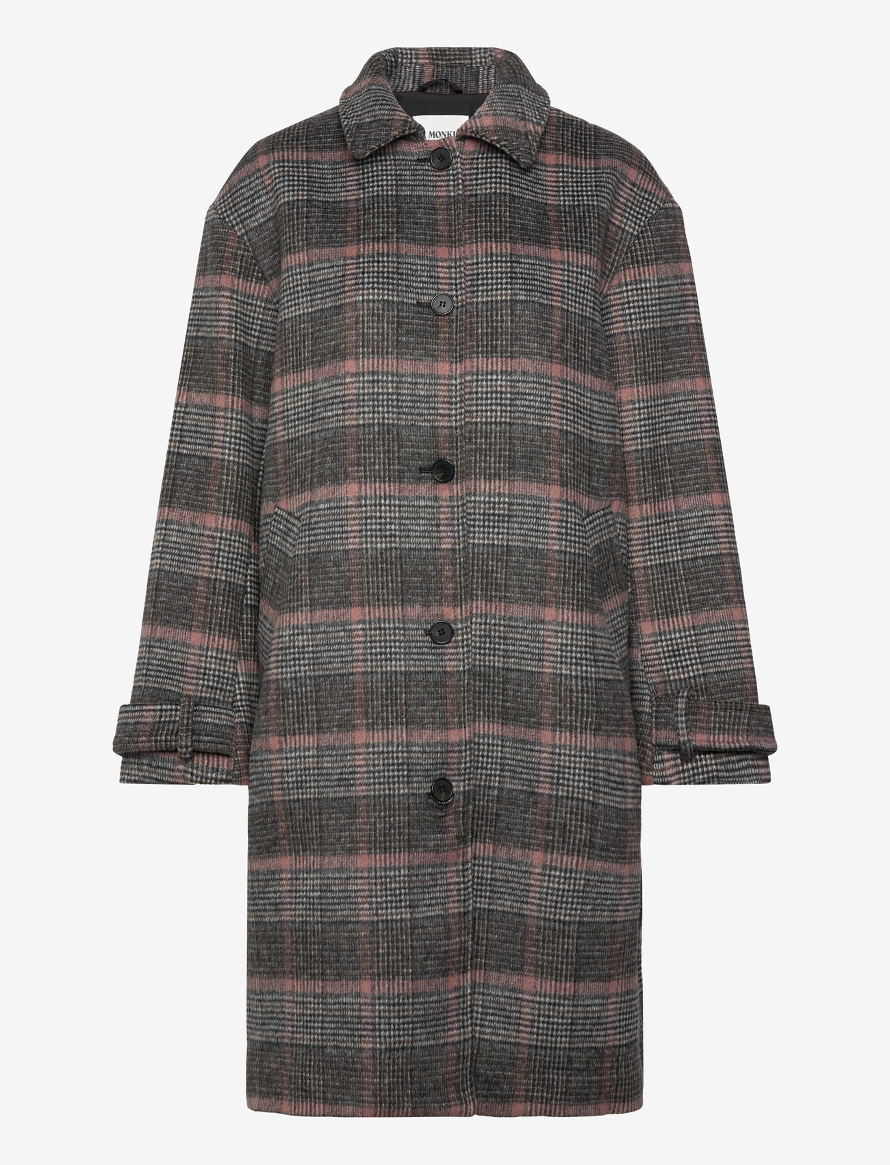 Monki - Knee-Length Single-Breasted Coat - uldfrakker - black dark check - 0