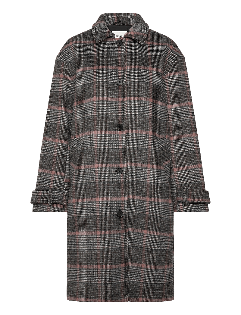 Monki - Knee-Length Single-Breasted Coat - uldfrakker - black dark check - 0