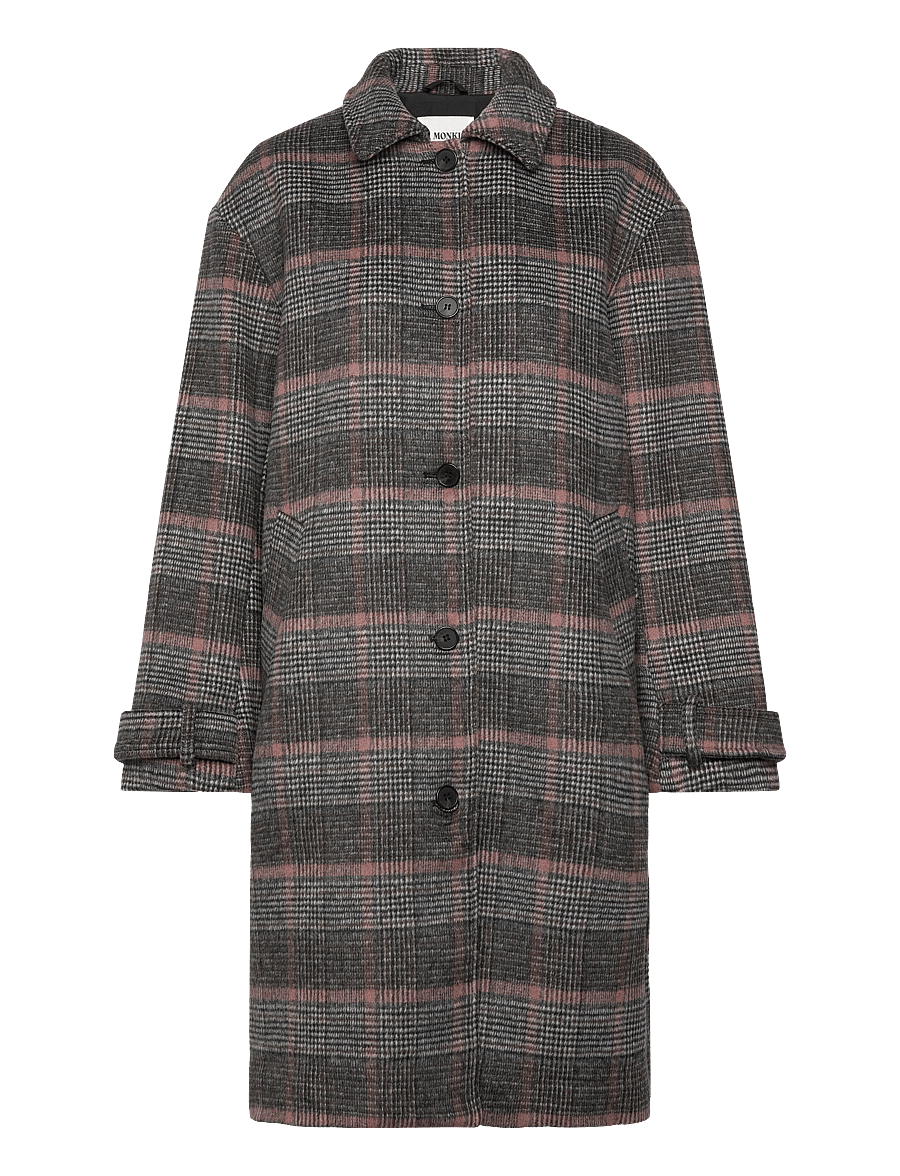 Monki - Knee-Length Single-Breasted Coat - talvejoped - black dark check - 0
