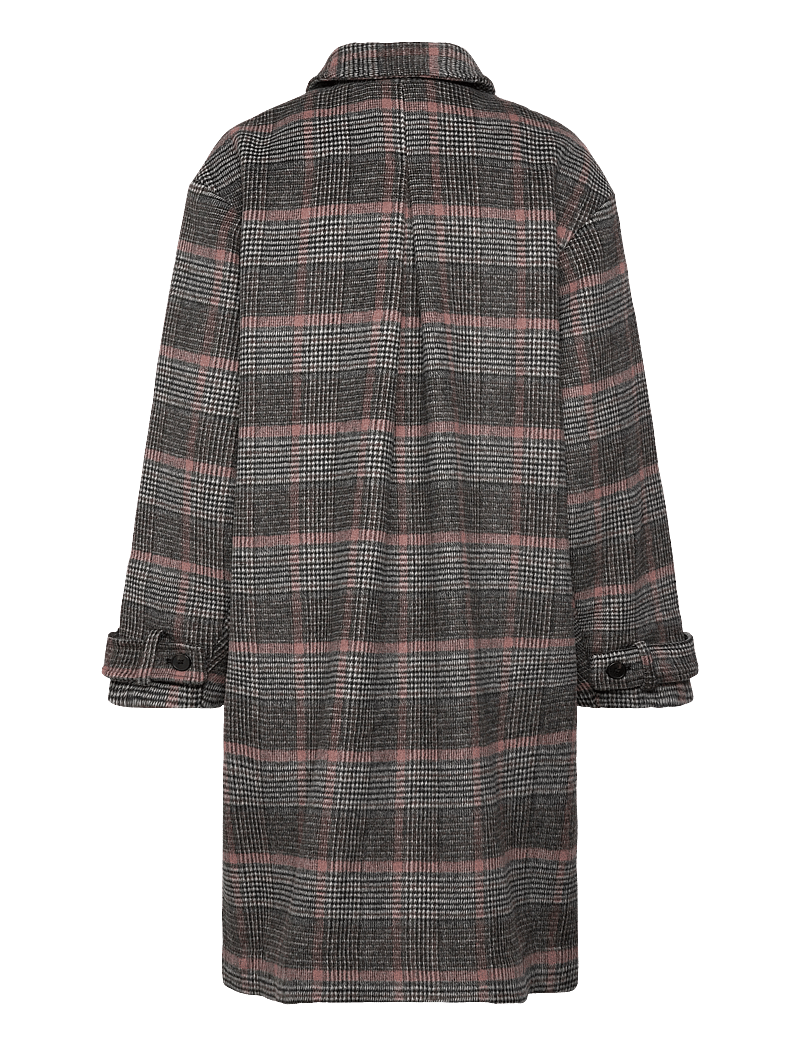 Monki - Knee-Length Single-Breasted Coat - uldfrakker - black dark check - 1