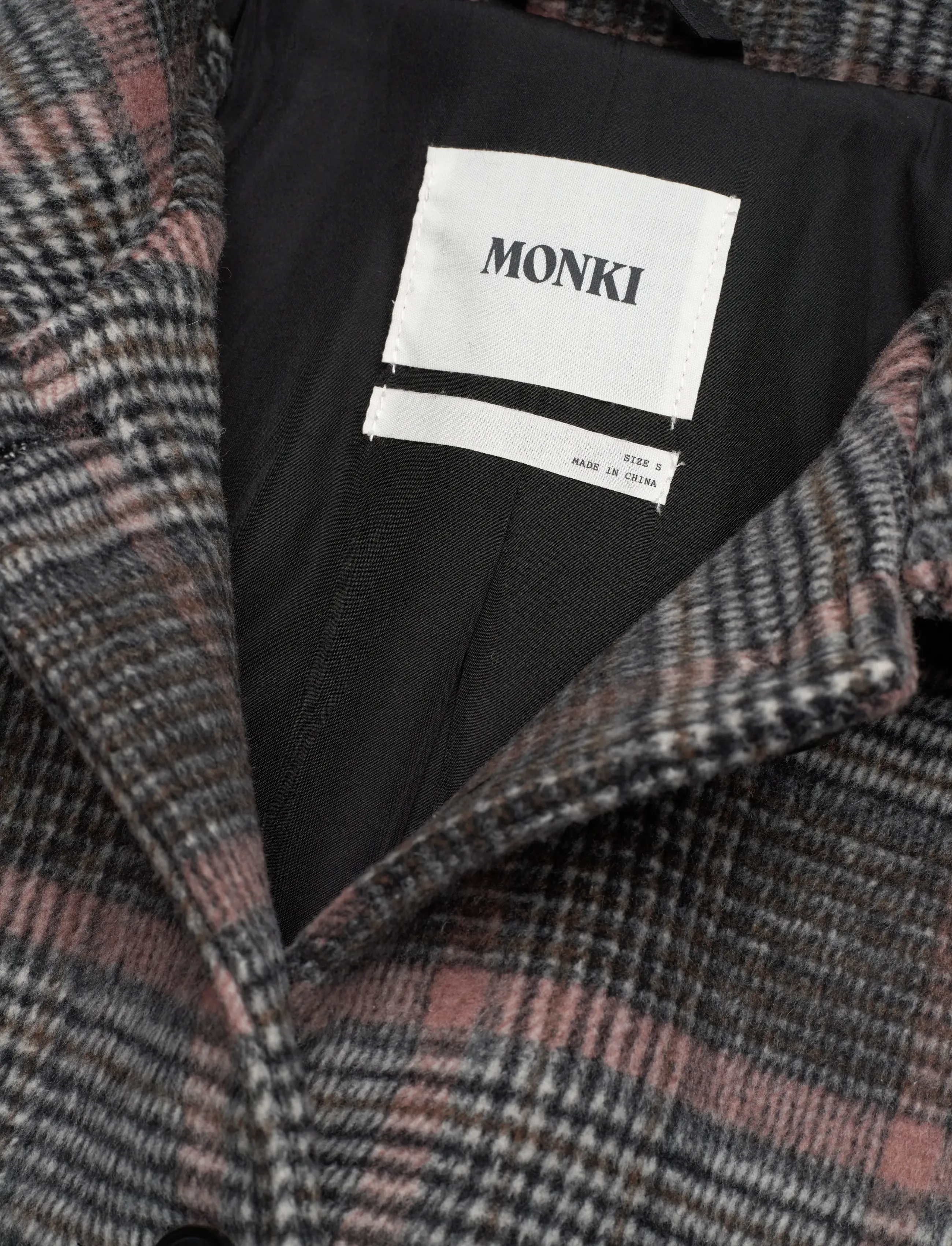 Monki - Knee-Length Single-Breasted Coat - talvejoped - black dark check - 2