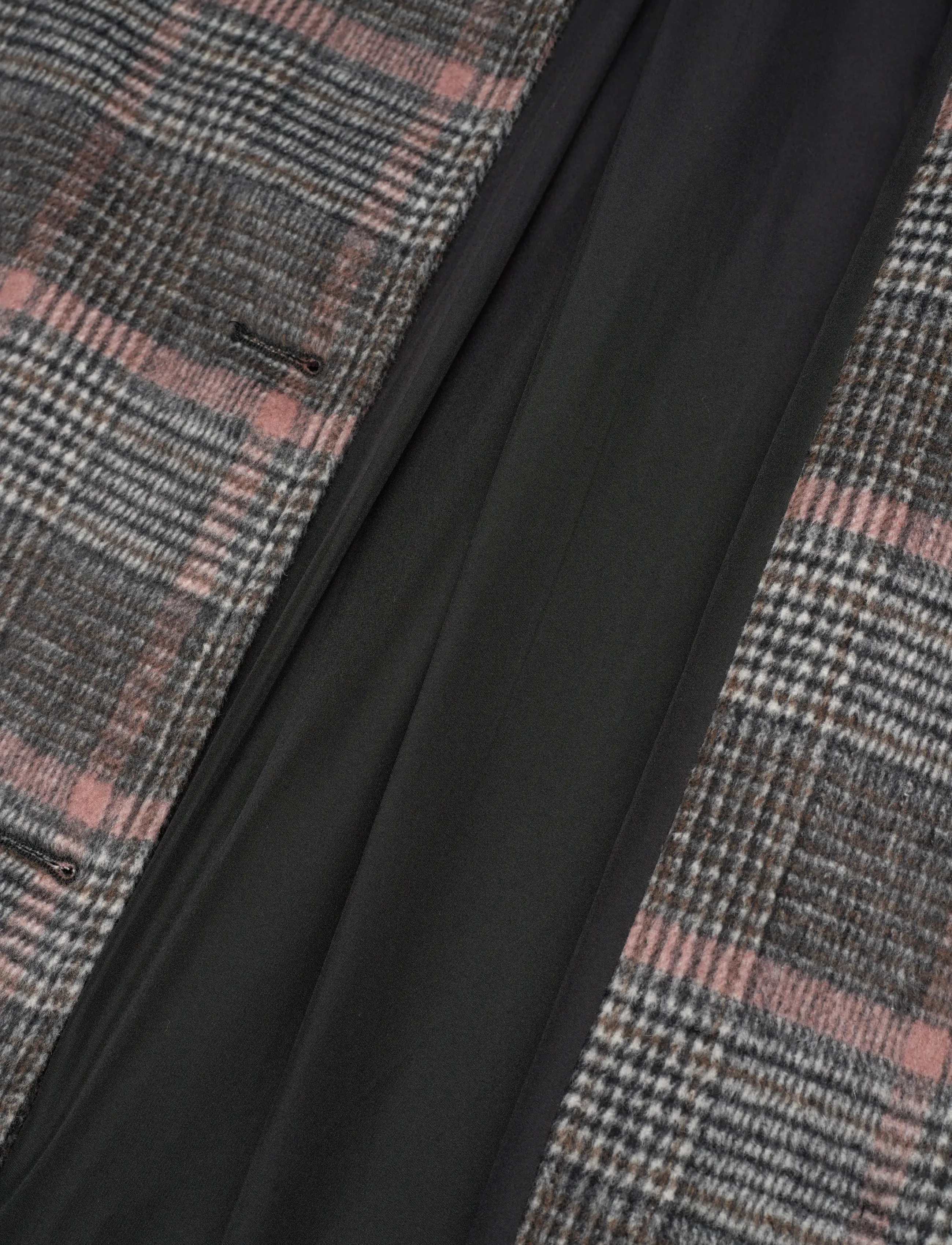 Monki - Knee-Length Single-Breasted Coat - talvejoped - black dark check - 4
