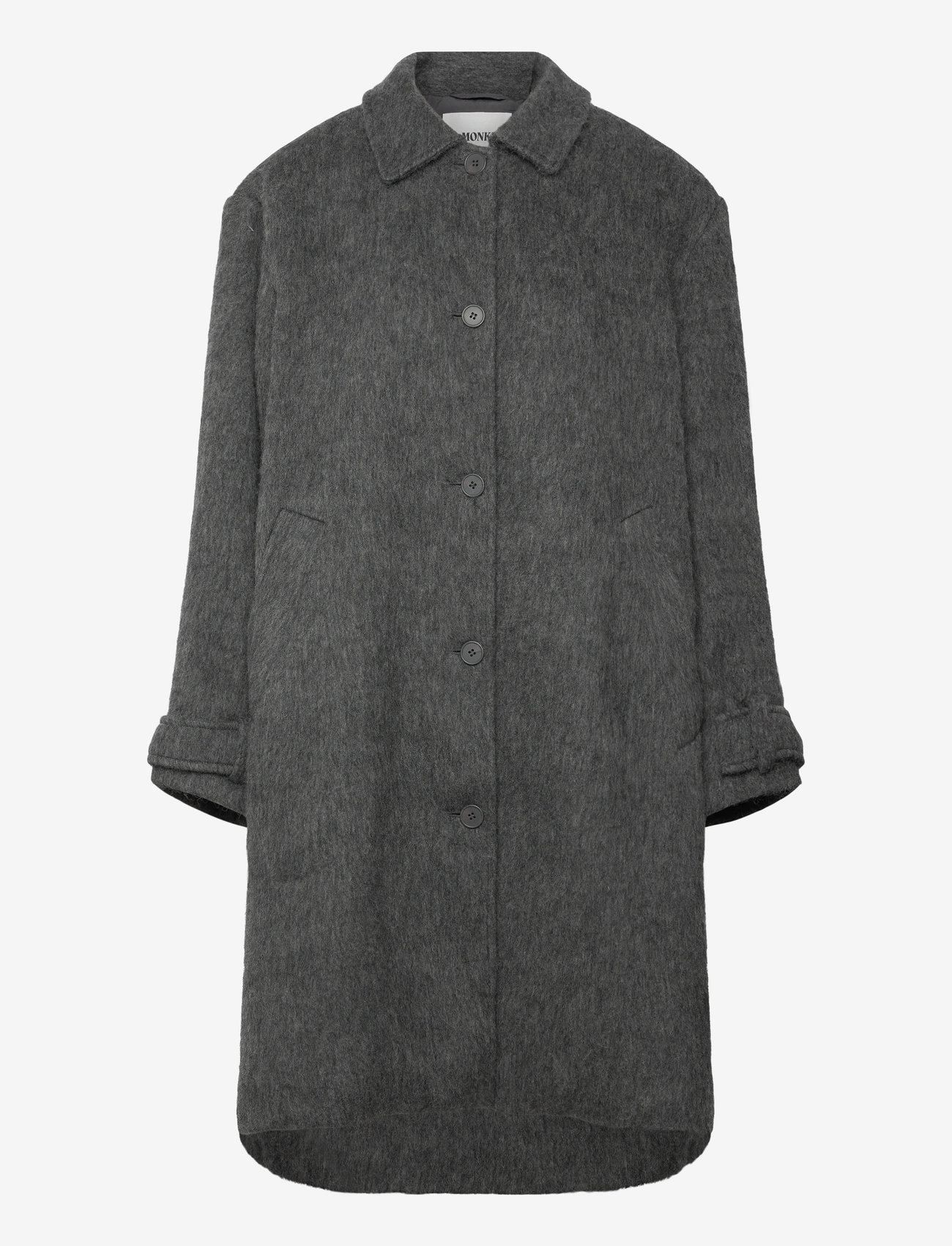 Monki - Knee-Length Single-Breasted Coat - ullkappor - grey dark - 0