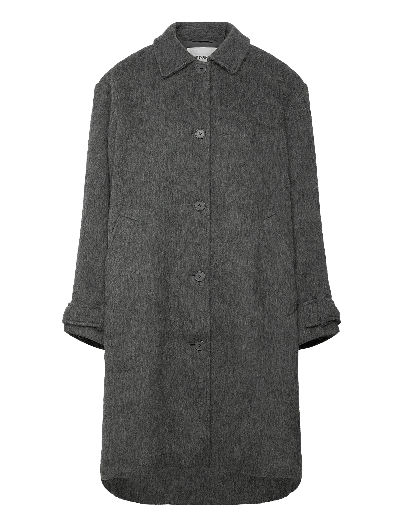 Monki - Knee-Length Single-Breasted Coat - ullkappor - grey dark - 0