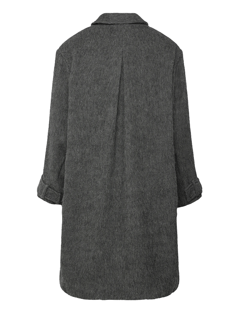 Monki - Knee-Length Single-Breasted Coat - ullkappor - grey dark - 1