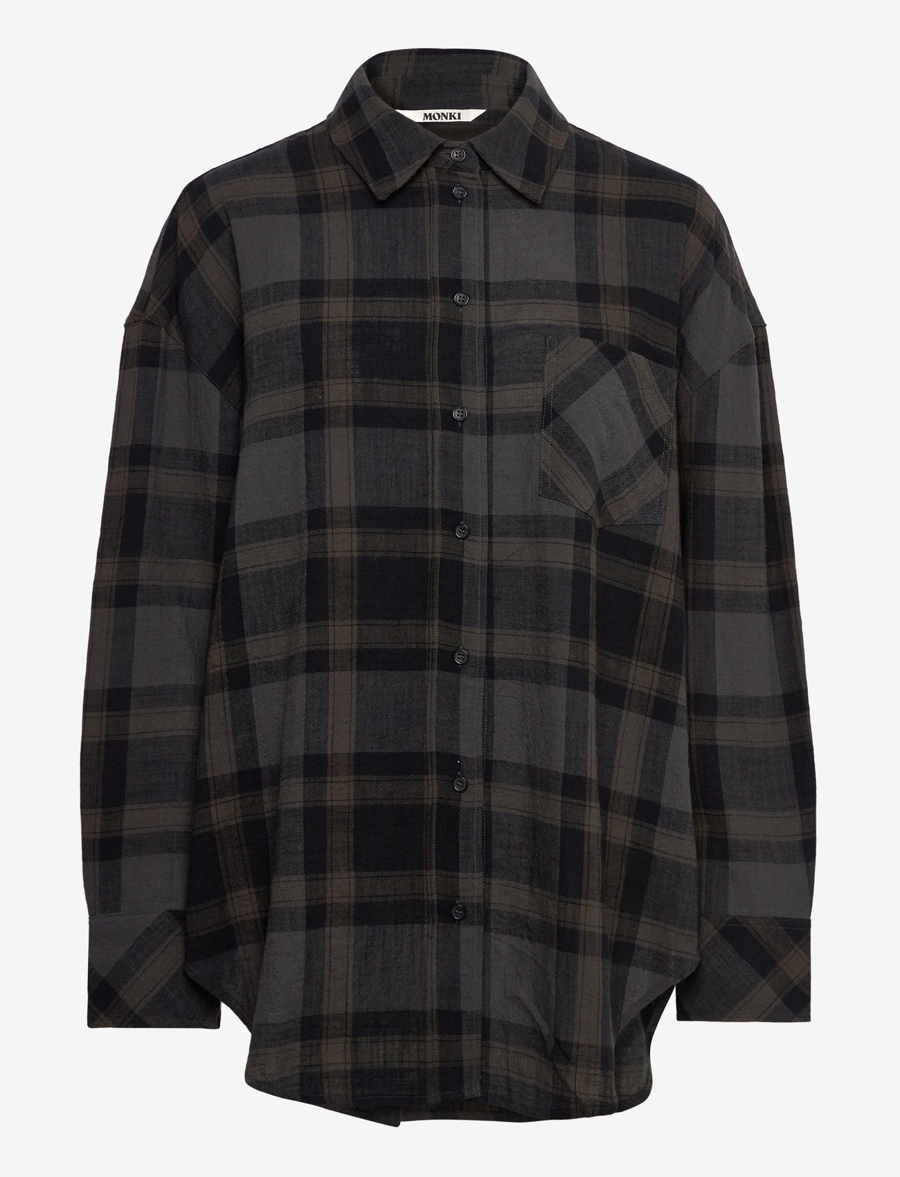 Monki - Oversized Long-Sleeved Cotton Shirt - langermede skjorter - black dark - 0