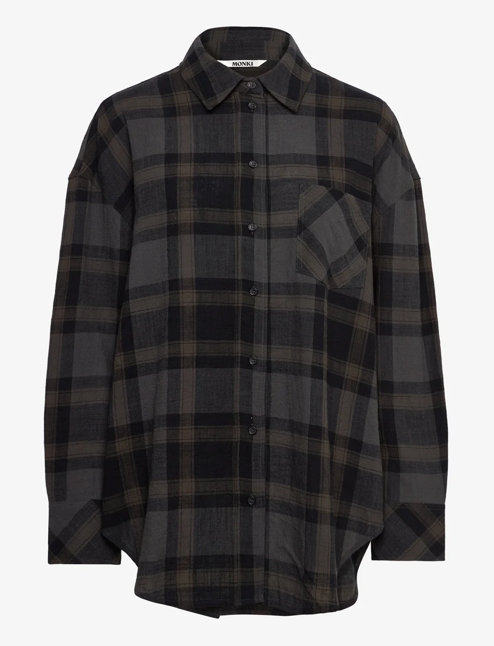 Monki - Oversized Long-Sleeved Cotton Shirt - långärmade skjortor - black dark - 0