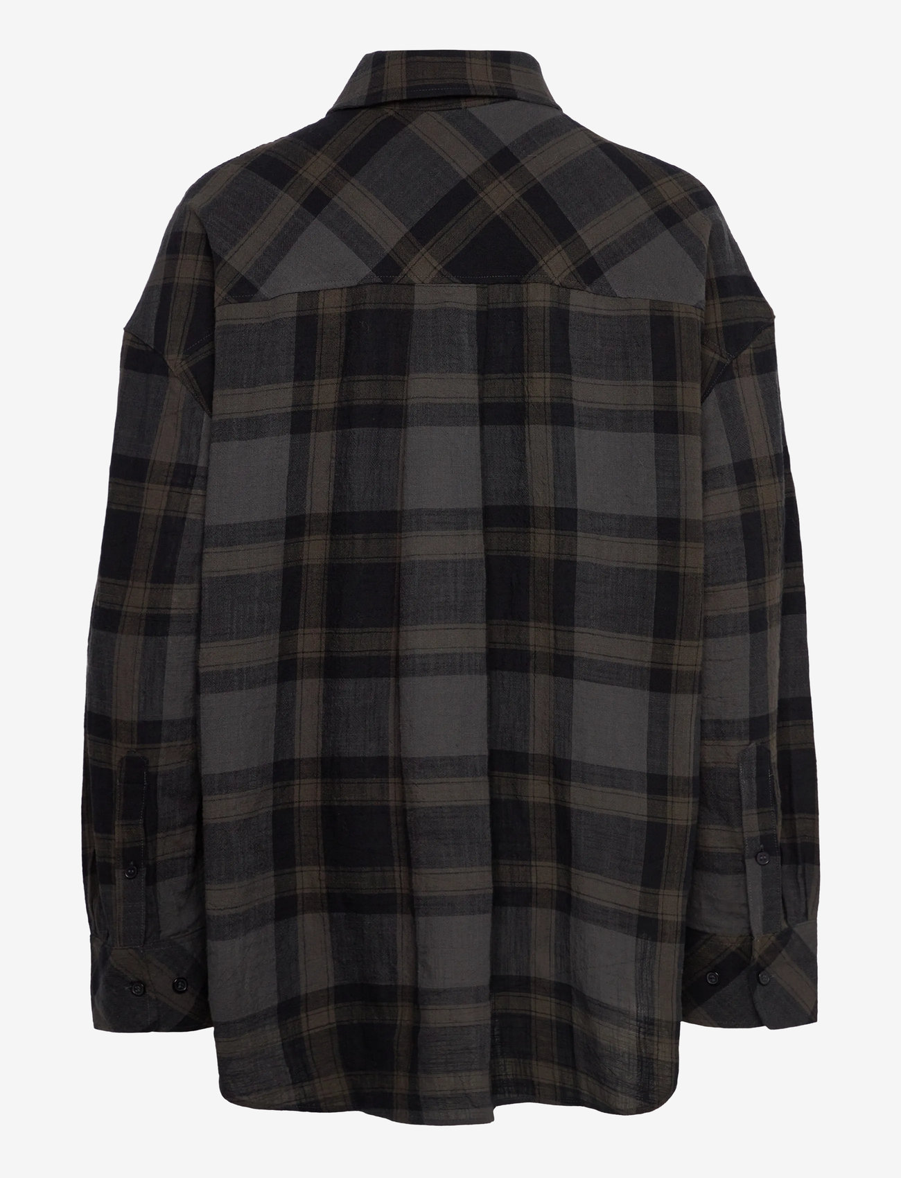 Monki - Oversized Long-Sleeved Cotton Shirt - langermede skjorter - black dark - 1