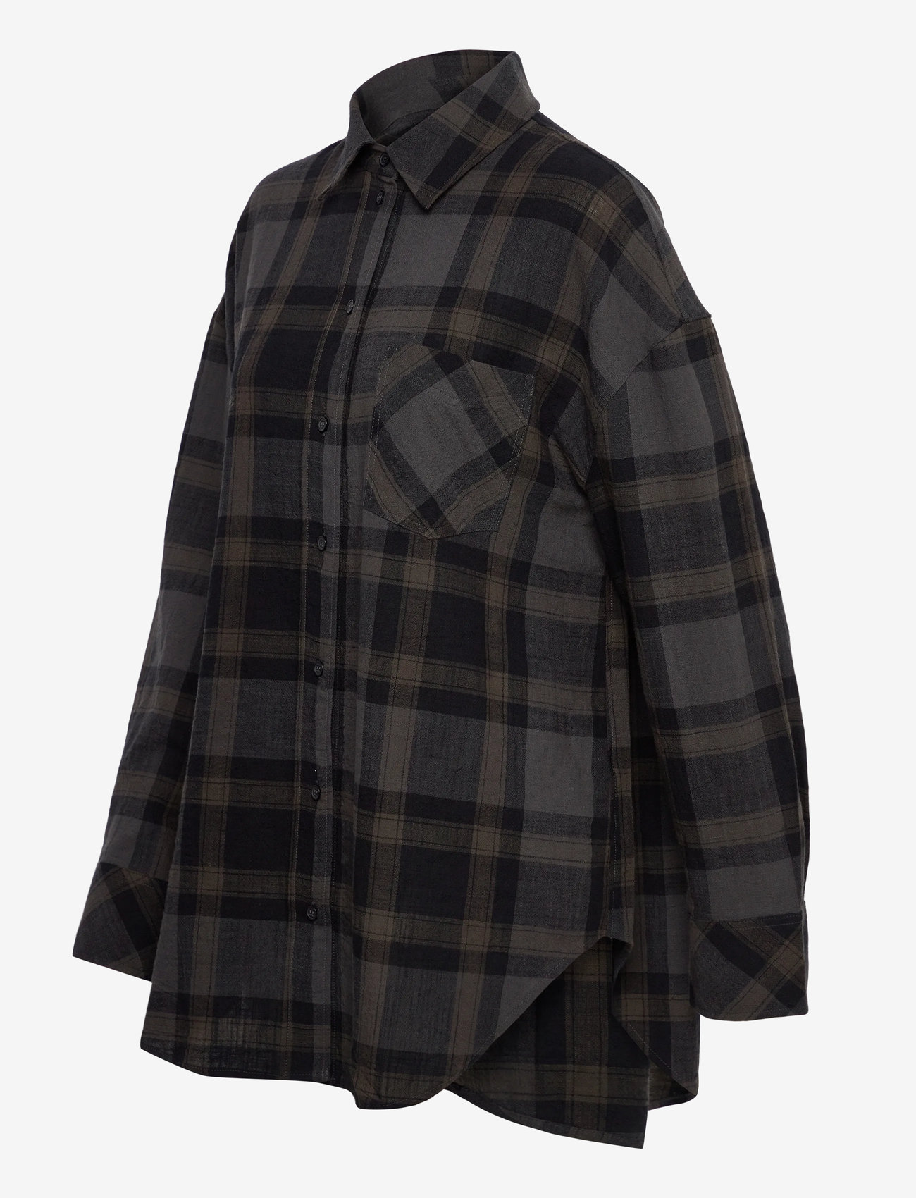 Monki - Oversized Long-Sleeved Cotton Shirt - langermede skjorter - black dark - 2