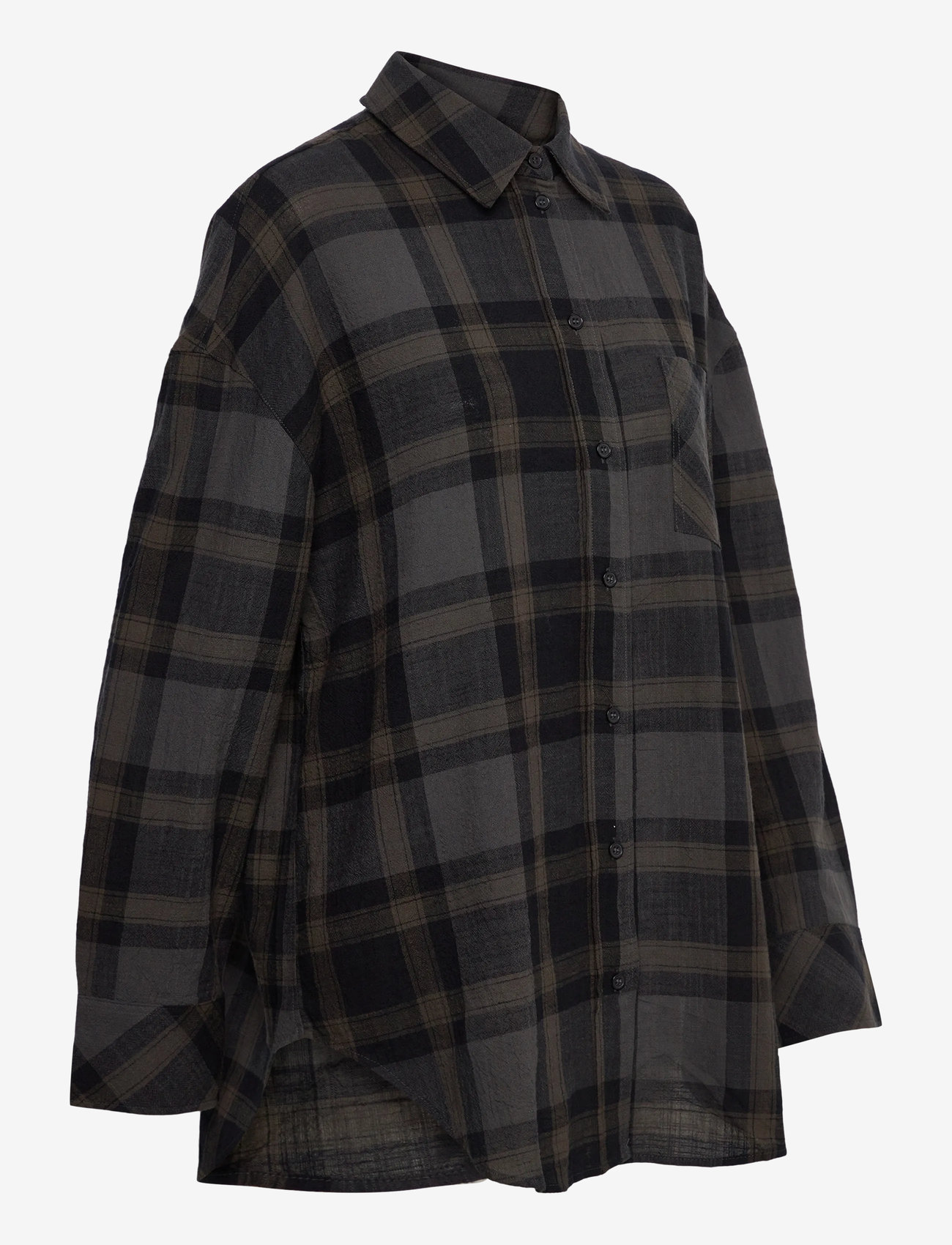 Monki - Oversized Long-Sleeved Cotton Shirt - langermede skjorter - black dark - 3