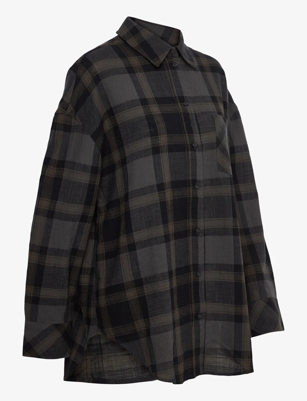 Monki - Oversized Long-Sleeved Cotton Shirt - långärmade skjortor - black dark - 3