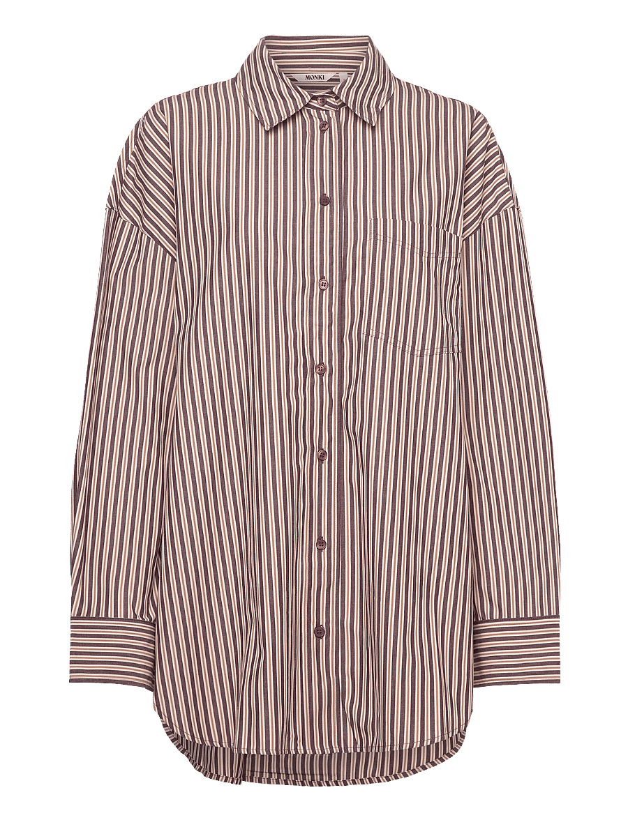 Monki - Oversized Long-Sleeved Cotton Shirt - långärmade skjortor - lilac purple dark - 0