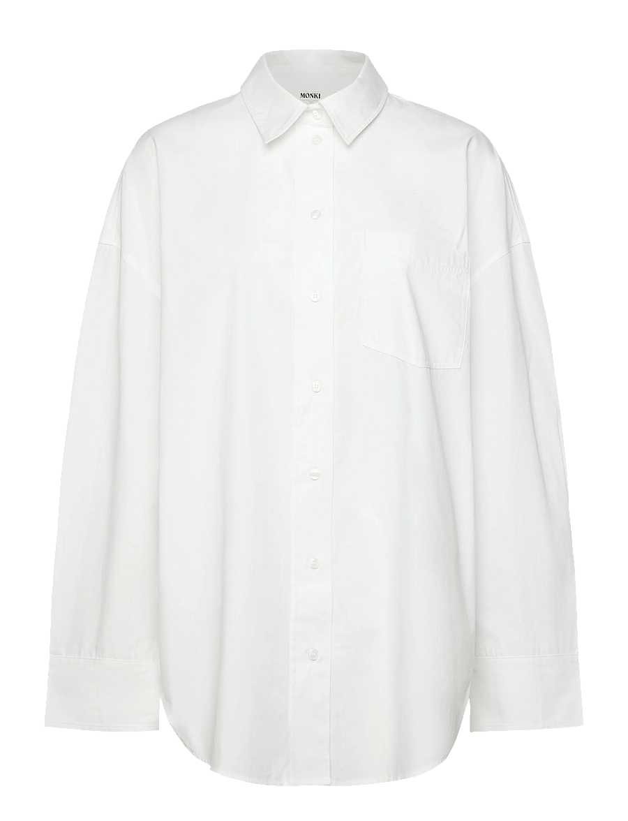 Monki - Oversized Long-Sleeved Cotton Shirt - white light - 0