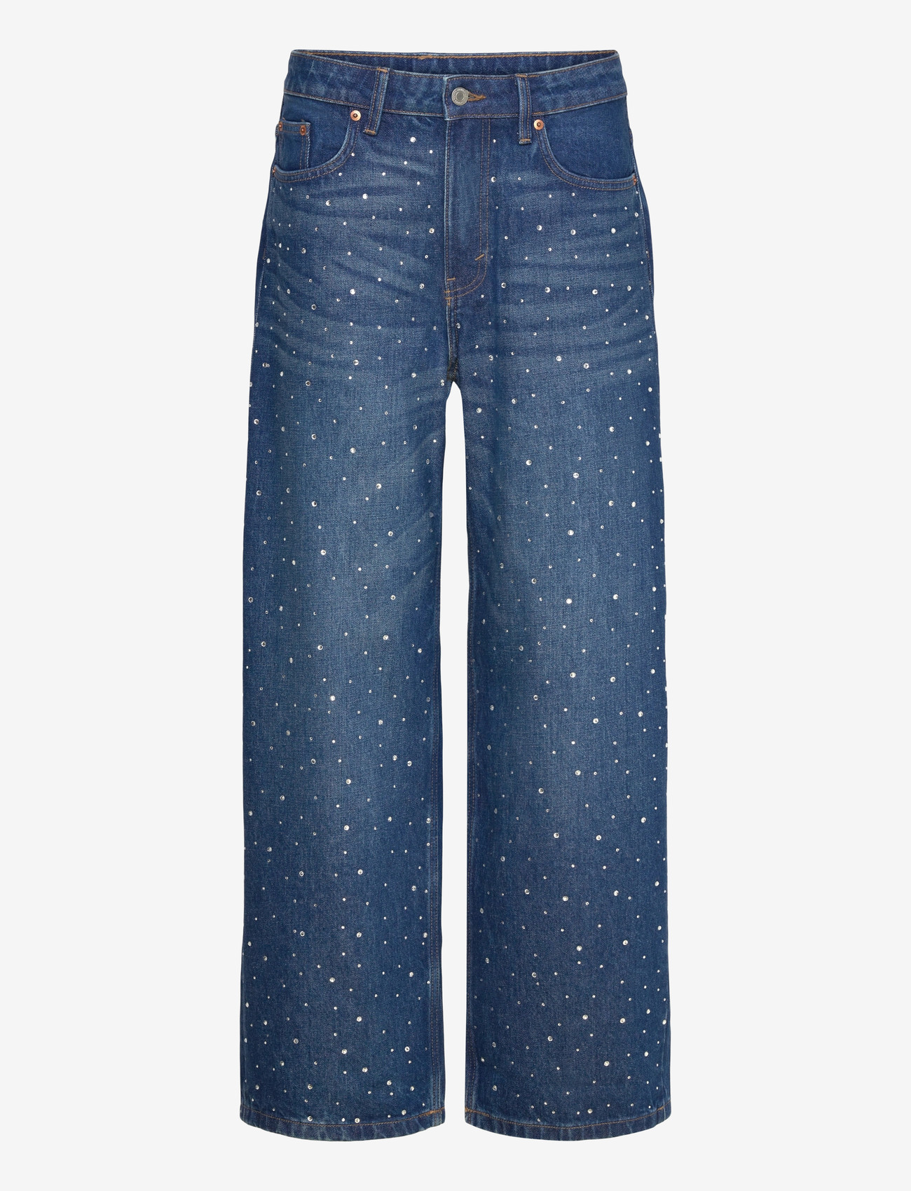 Monki - Missy Embellished Low Rise Straight Leg Jeans - brede jeans - denim blue dark - 0