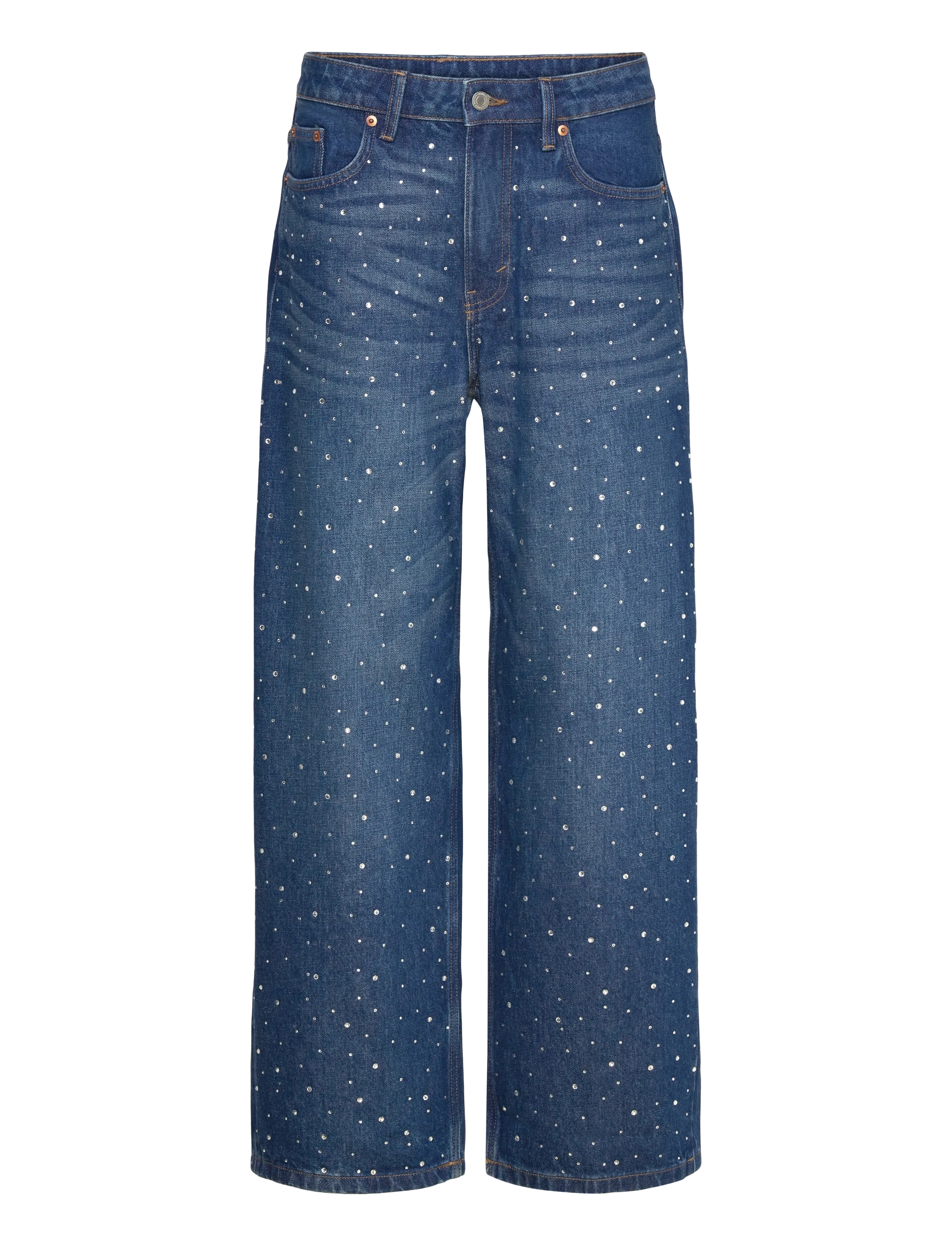 Monki Missy Embellished Low Rise Straight Leg Jeans - Raka jeans - DENIM BLUE DARK / blue