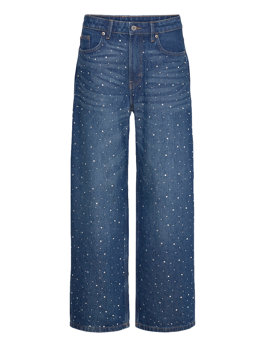 Monki - Missy Embellished Low Rise Straight Leg Jeans - laia säärega teksad - denim blue dark - 0