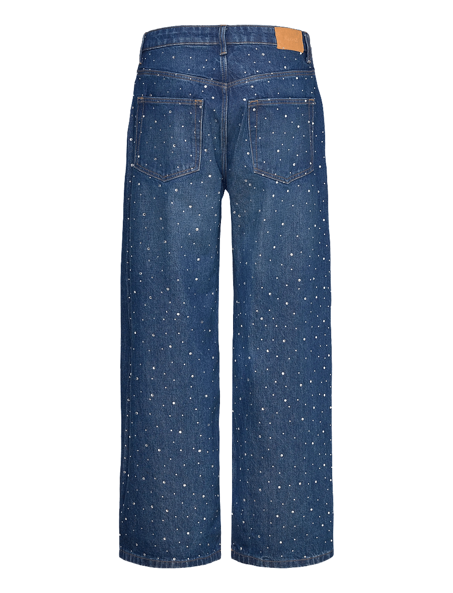 Monki - Missy Embellished Low Rise Straight Leg Jeans - laia säärega teksad - denim blue dark - 1