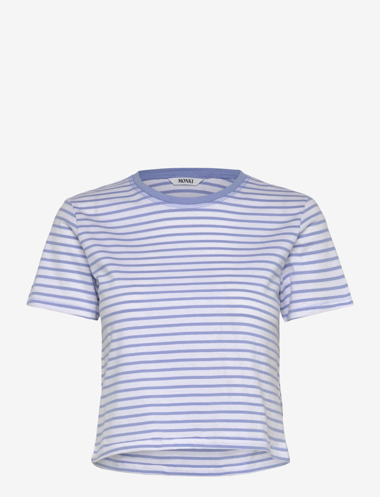 Monki - Cropped Printed Cotton T-Shirt - t-skjorter - blue light - 0