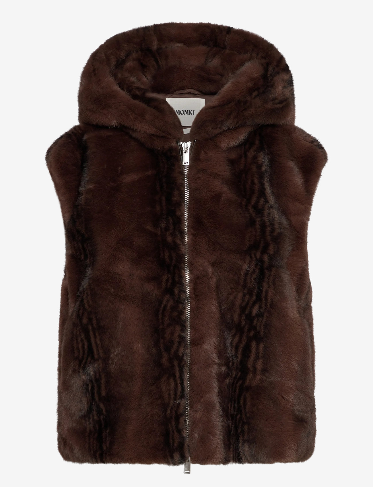 Monki - Faux Fur Hooded Zip Vest - sügisjakid - brown dark - 0
