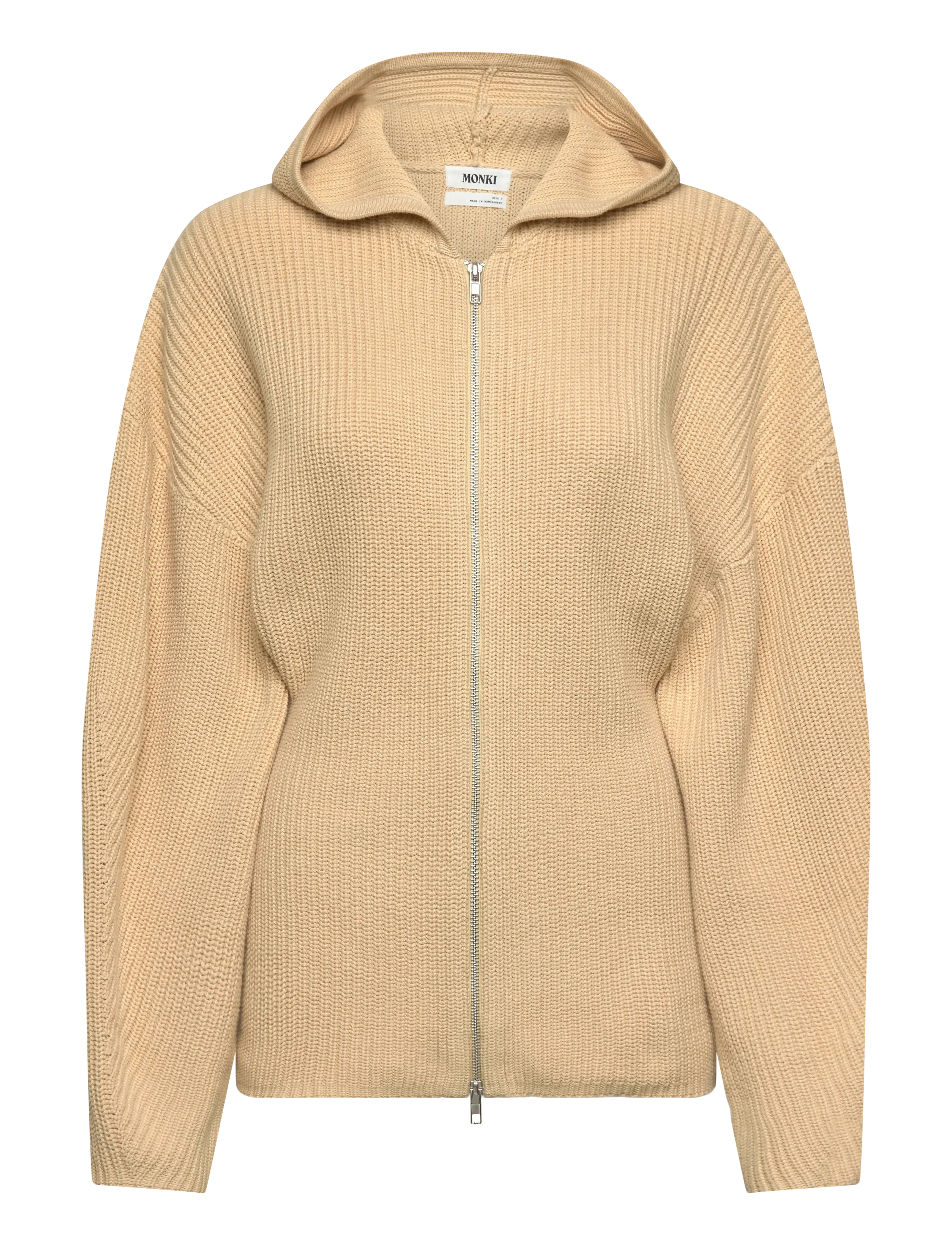 Monki Long Knitted Zip Hoodie, XS, Sweatshirts & Hoodies, Beige - Frauen