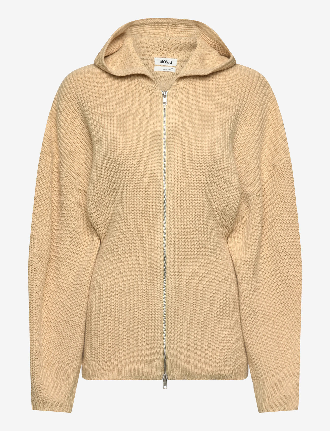 Monki - Long Knitted Zip Hoodie - hoodies - beige medium dusty - 0