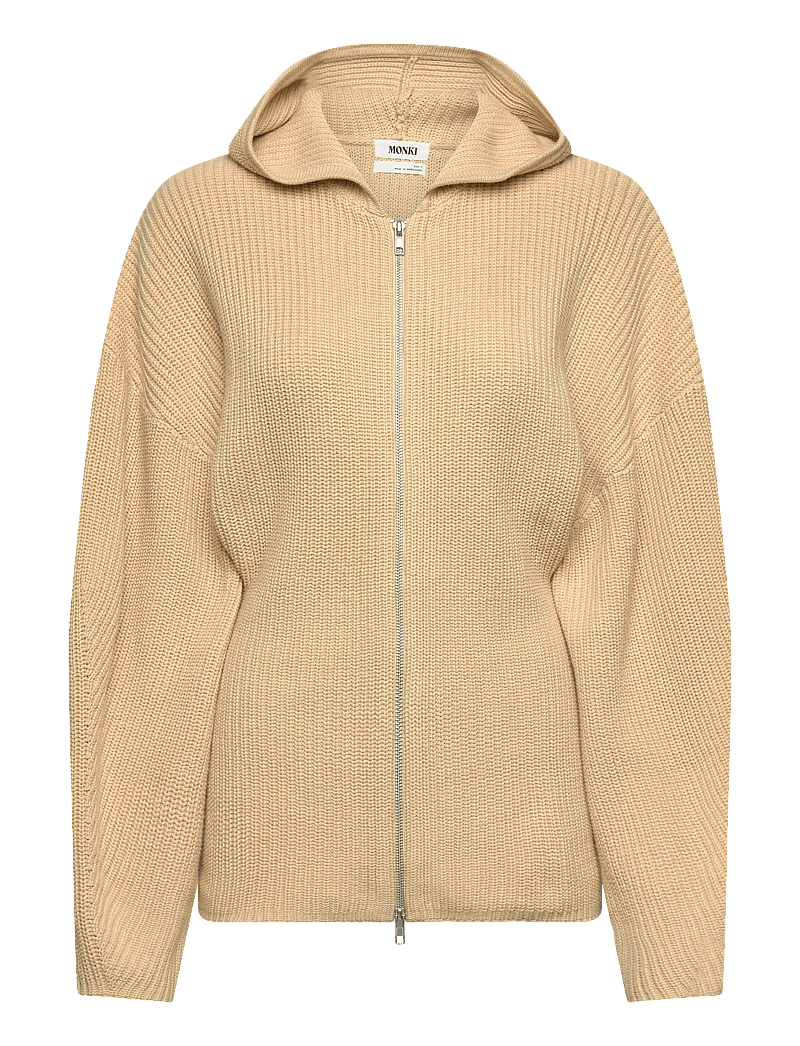 Monki - Long Knitted Zip Hoodie - hoodies - beige medium dusty - 0