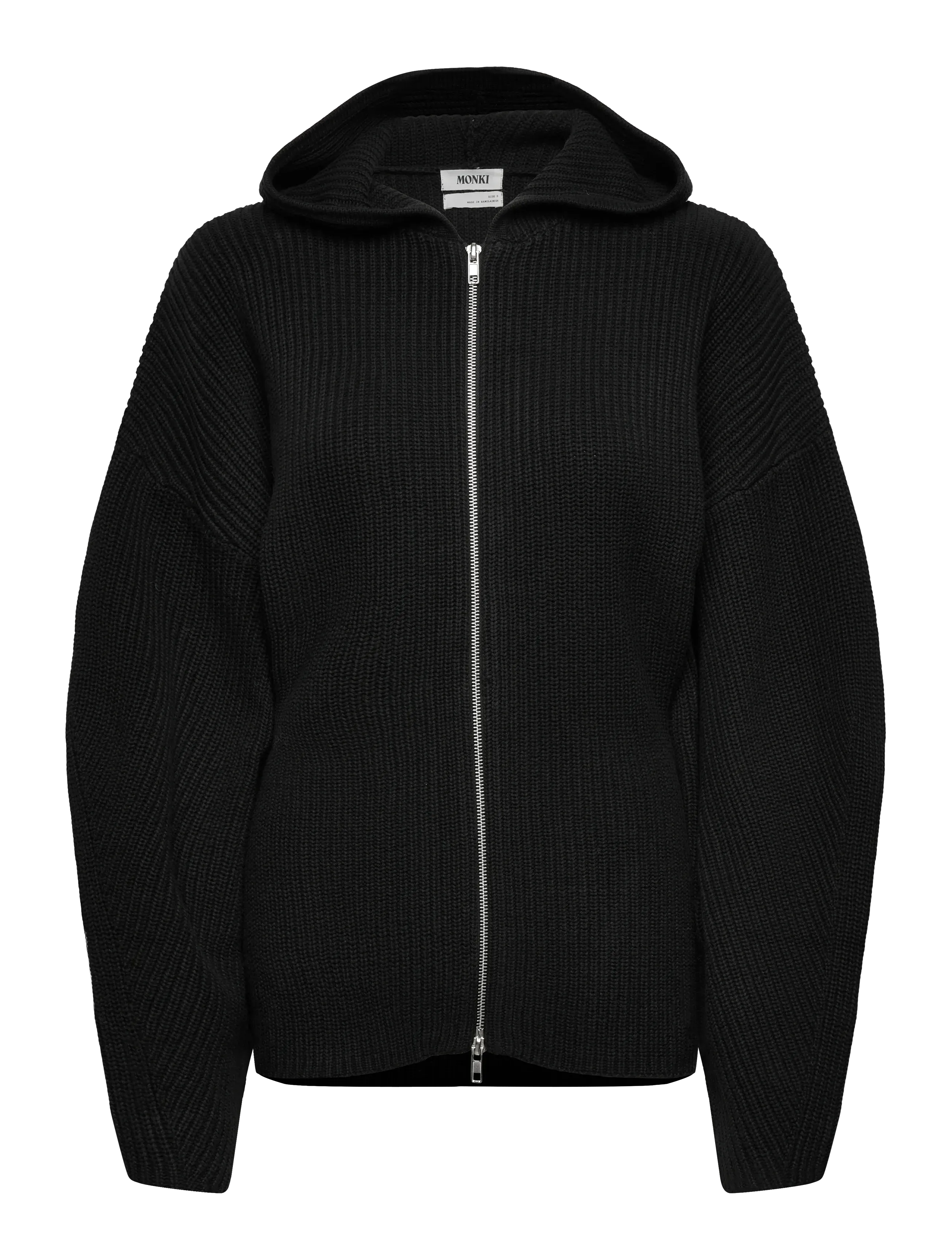 Monki Long Knitted Zip Hoodie, XXS, Black, Sweatshirts & Hættetrøjer > Hættetrøjer, Dame