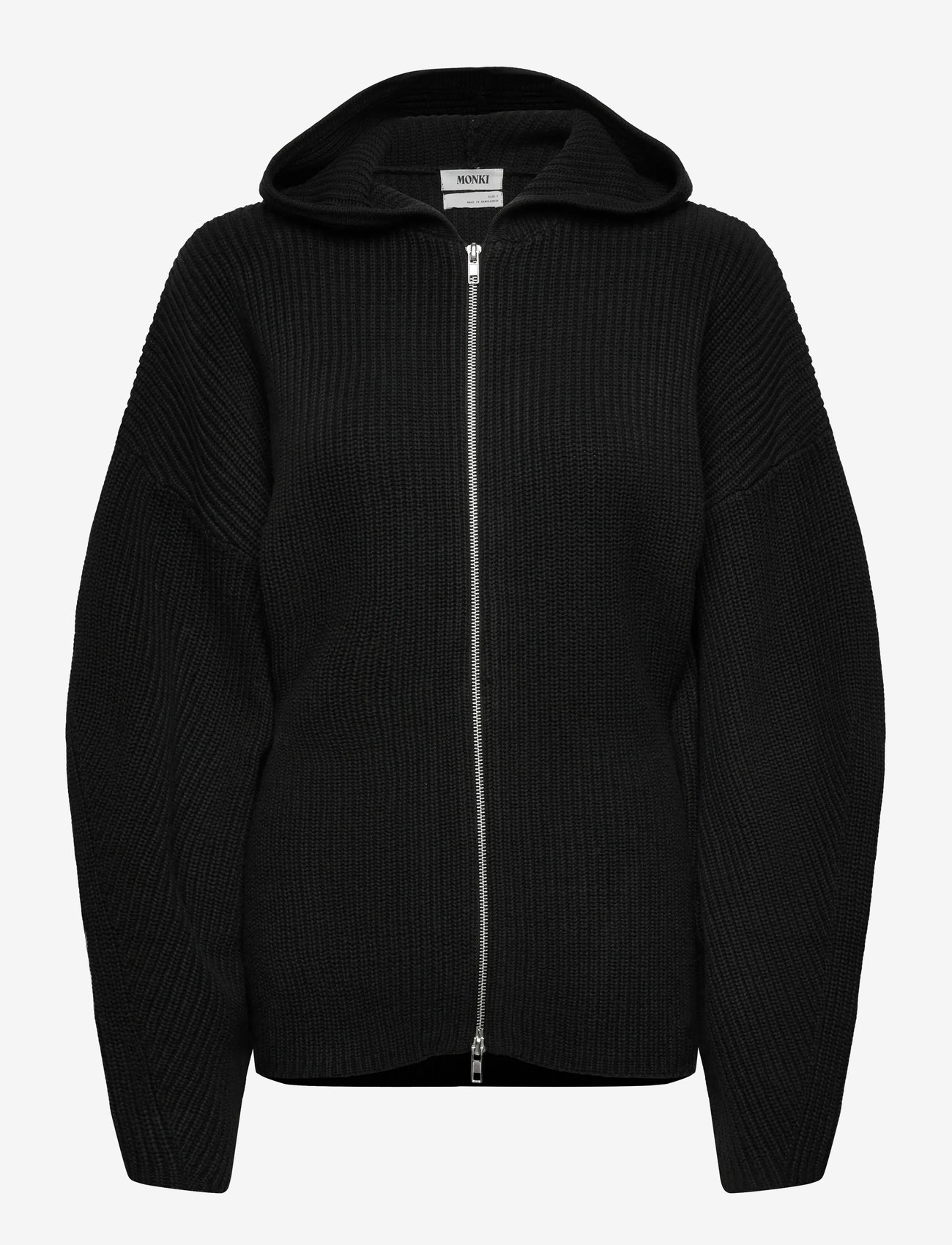 Monki - Long Knitted Zip Hoodie - kapuutsiga dressipluusid - black dark - 0
