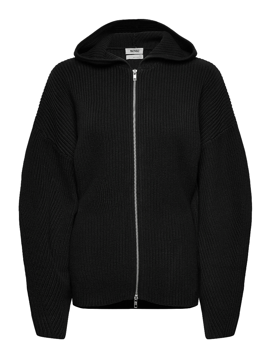 Monki - Long Knitted Zip Hoodie - pulls à capuche - black dark - 0