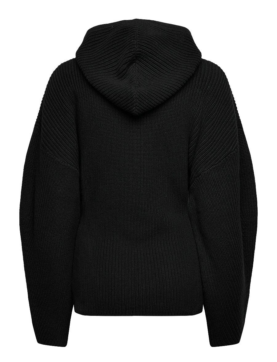 Monki - Long Knitted Zip Hoodie - pulls à capuche - black dark - 1