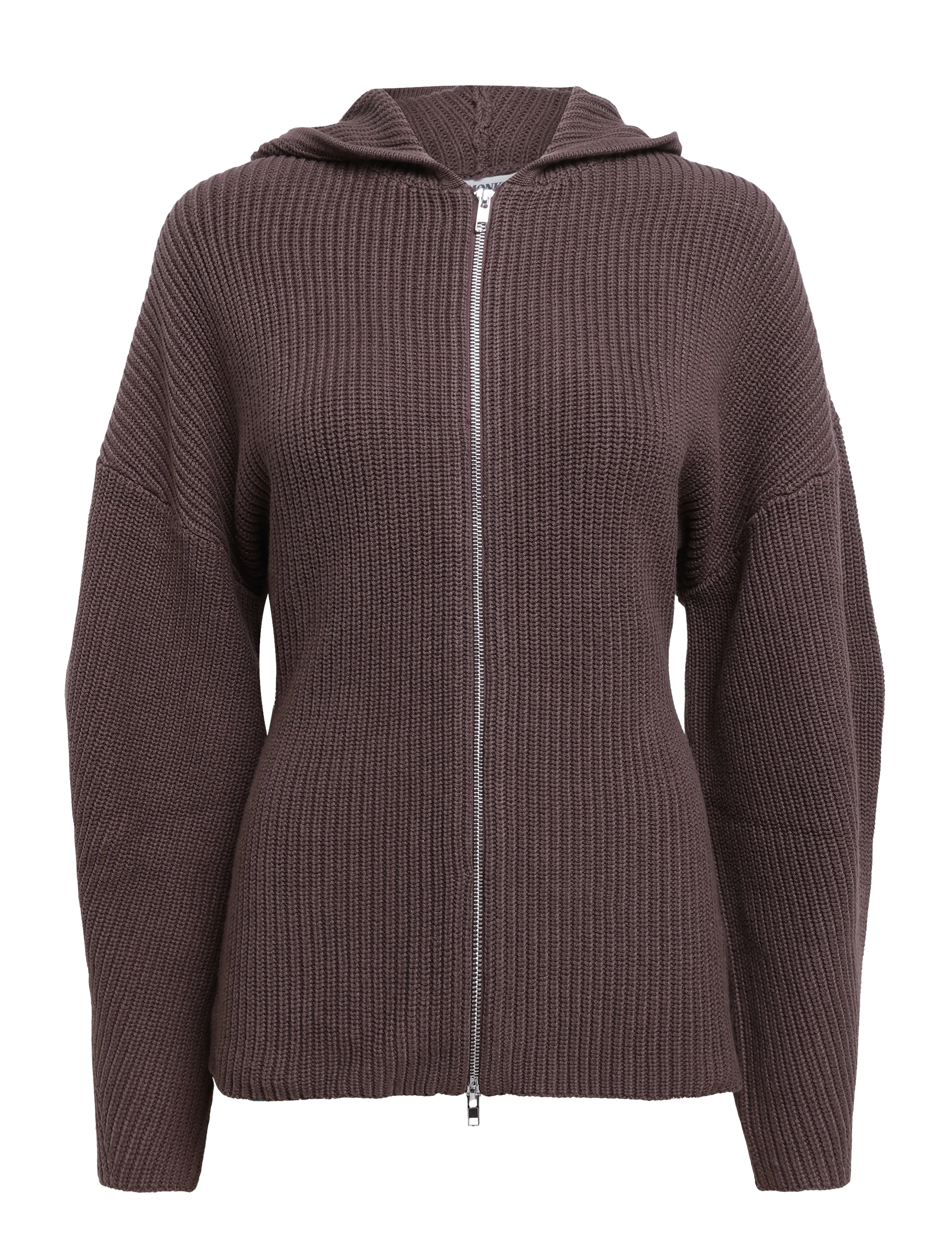 Monki Long Knitted Zip Hoodie - Nyheder - BROWN DARK / brown