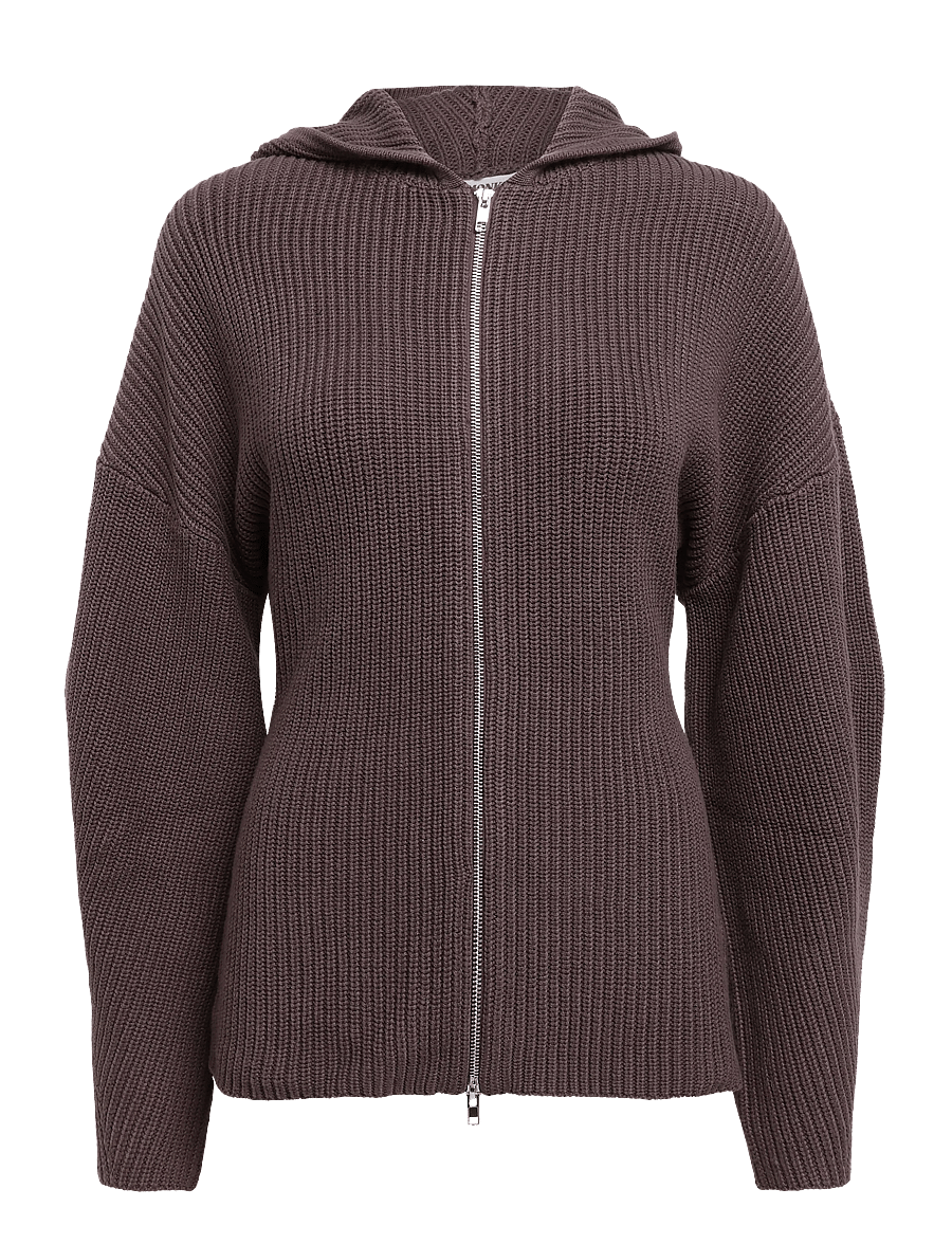 Monki - Long Knitted Zip Hoodie - hættetrøjer - brown dark - 0