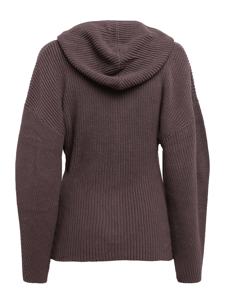 Monki - Long Knitted Zip Hoodie - hættetrøjer - brown dark - 1
