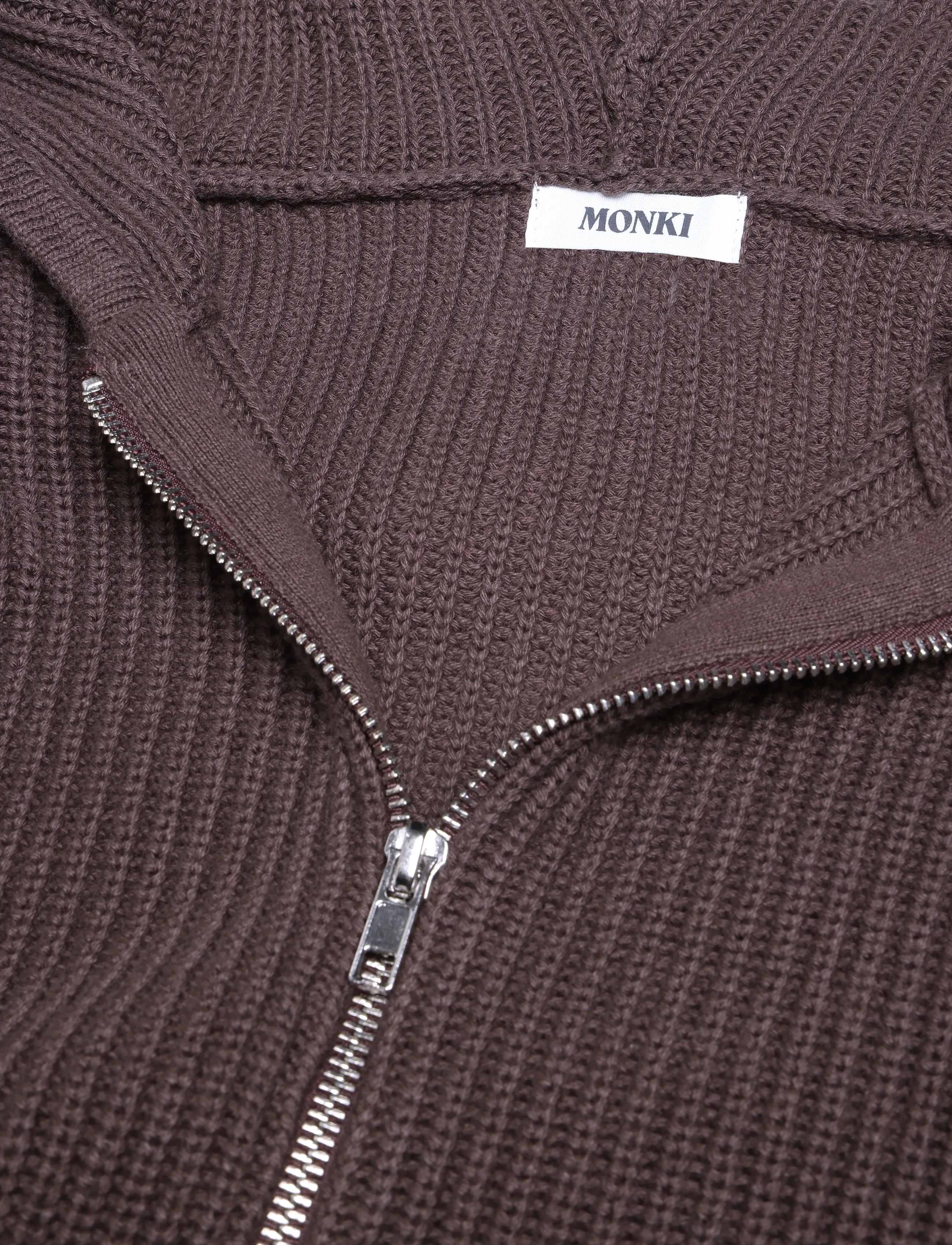 Monki - Long Knitted Zip Hoodie - hættetrøjer - brown dark - 2