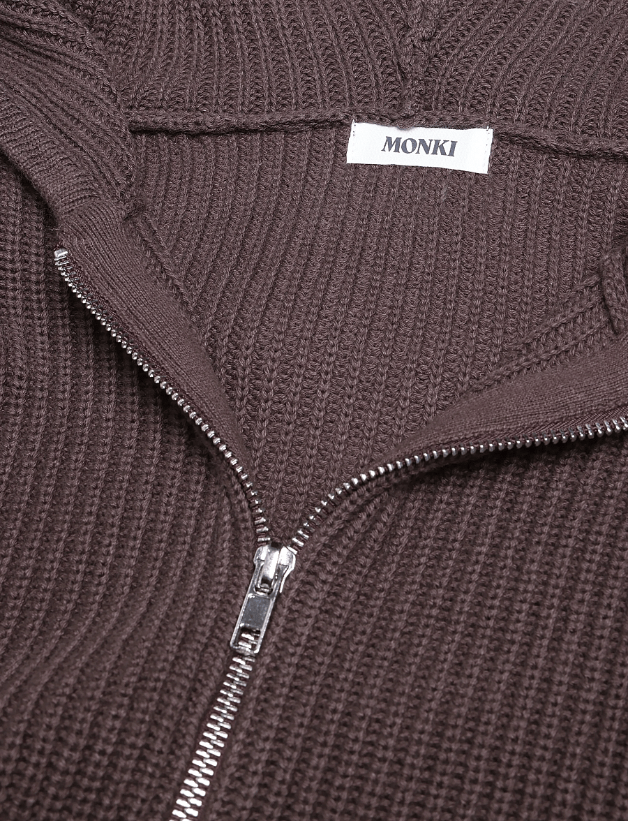 Monki - Long Knitted Zip Hoodie - hættetrøjer - brown dark - 2